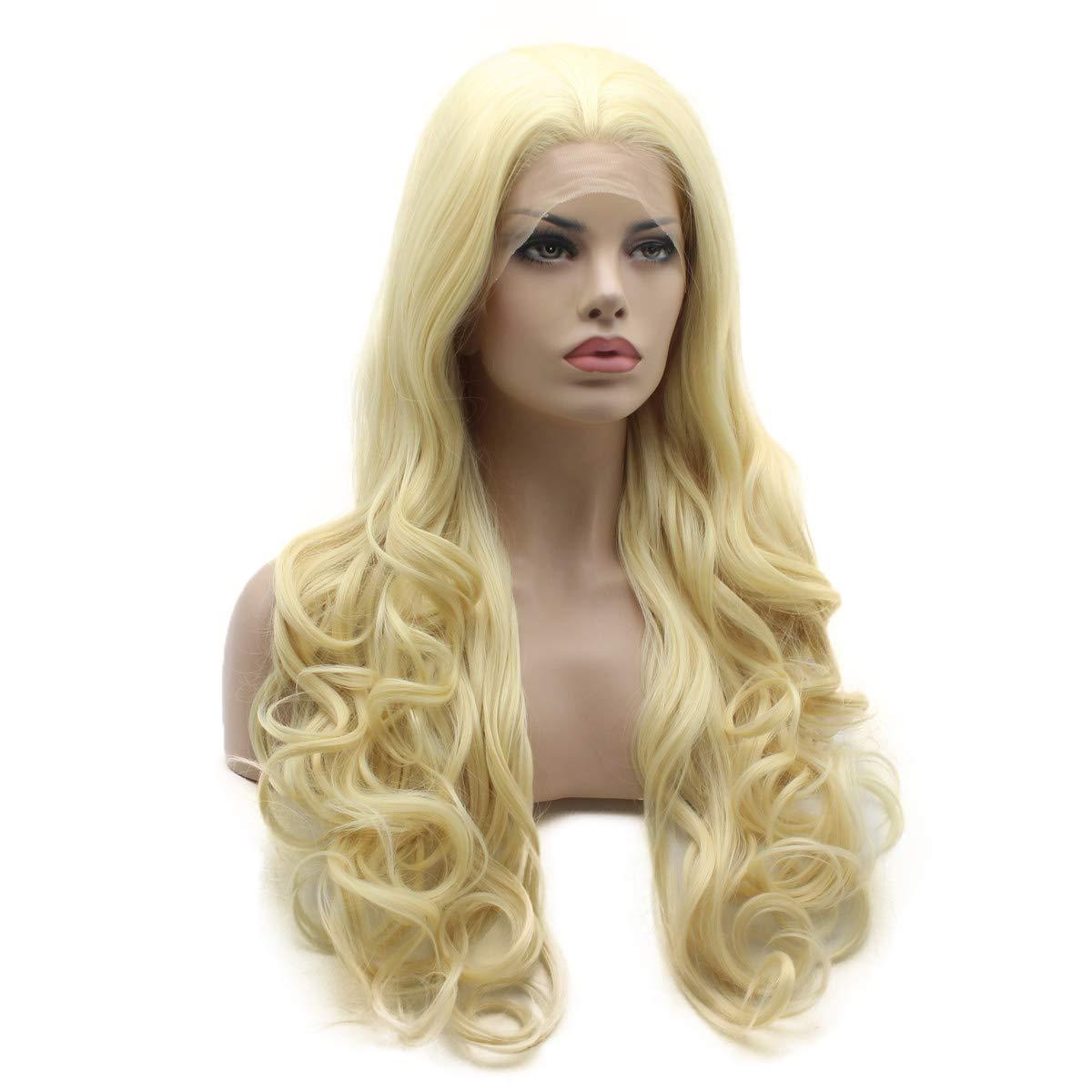 Lushy Lushy Wavy Long 26inch Light Blonde Wig Heat Resistant Heavy Density Realistic Synthetic Lace Front Wig