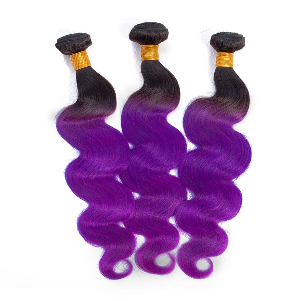 Poutpoutm Ombre Purple Bundles Body Wave Human Hair Bundles Tow Tone Black To Purple Bundles Body Wave Brazilian Unprocessed Virgin Hair Extensions For Women 26 28 30 Inch