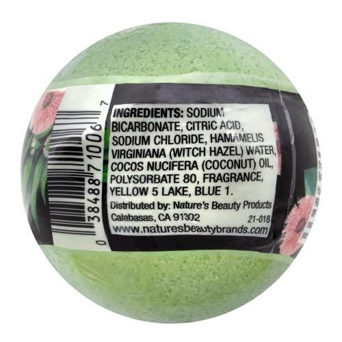 Nature's Beauty Nature's Beauty Eucalyptus & Tea Tree Bath Bomb Multi-Pack- Natural Hand Crafted, Non-Staining, Luxury Fizzy Spa Bomb, Sooth + Restore Skin, Made w/Coconut Oil & Witch Hazel, 4.6oz (4 Pack)