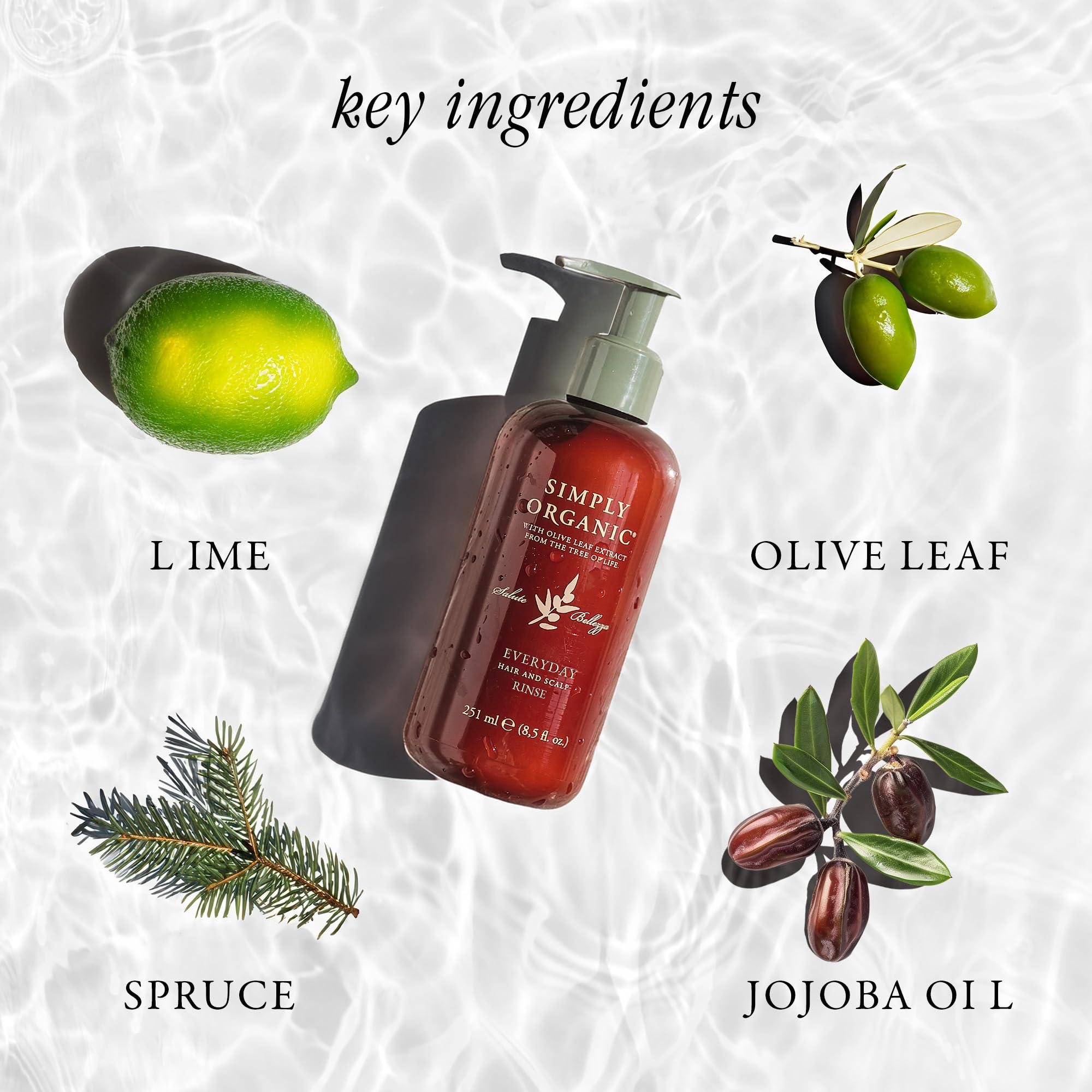 SIMPLY ORGANIC Hair & Scalp Rinse Daily Conditioner, Made in Italy, All Natural Cruelty Free Hair Care for Women & Men, Organic Olive Oil, Jojoba Oil, Spruce Tree Extract, PUMP NOT INCLUDED, 251ml/8.5floz, EVERYDAY