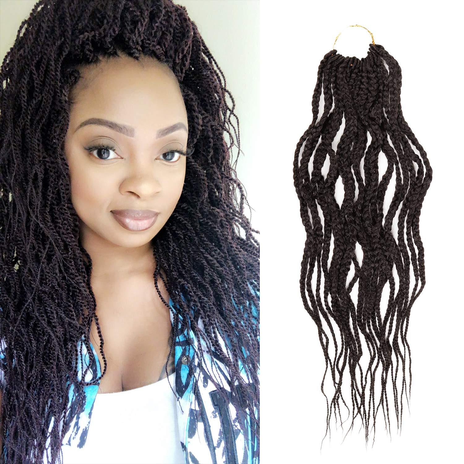 AU-THEN-TIC 20 Inch AU-THEN-TIC Wavy Box Braid Crochet Hair Goddess Box Braids Crochet Hair Crochet Box Braids Pre Stretched Synthetic Hair Extensions (20 Inch (Pack of 4), 2-Dark Brown)