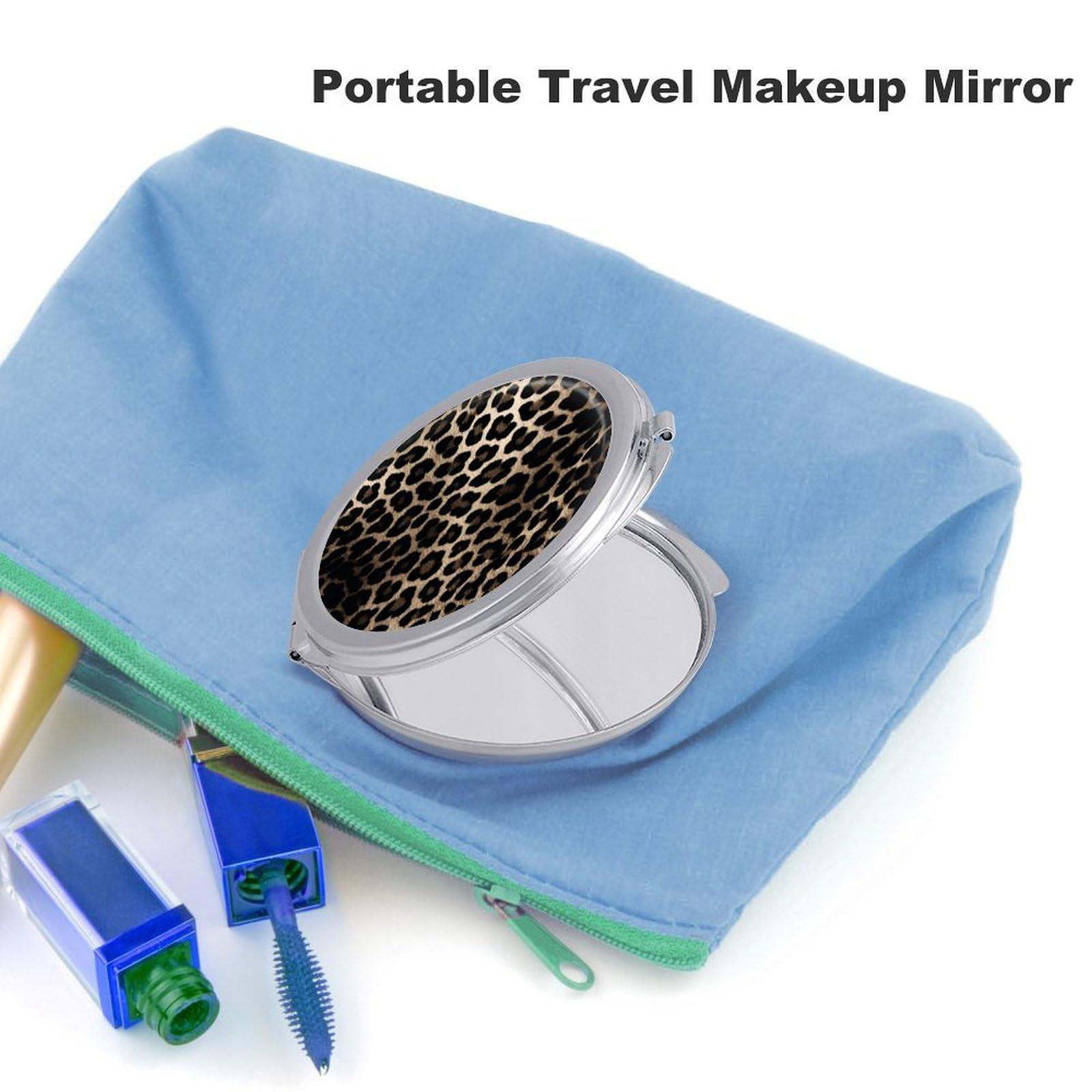 NWTRJ NWTRJ Travel Makeup Mirror Portable Folding Cosmetic Compact Mirror Black Leopard Print Mini Pocket Mirror for Purses with 2 X 1x Magnification, Style