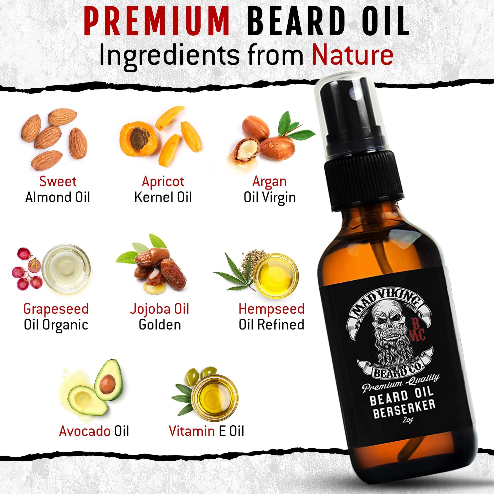 Mad Viking Beard Company Mad Viking Beard Co. Premium Natural Beard Oil for Men - Softener, Conditioner & Skin Moisturizer for Thicker, Itch-Free Beards - Made in the USA (Fjord, 2oz Spray)