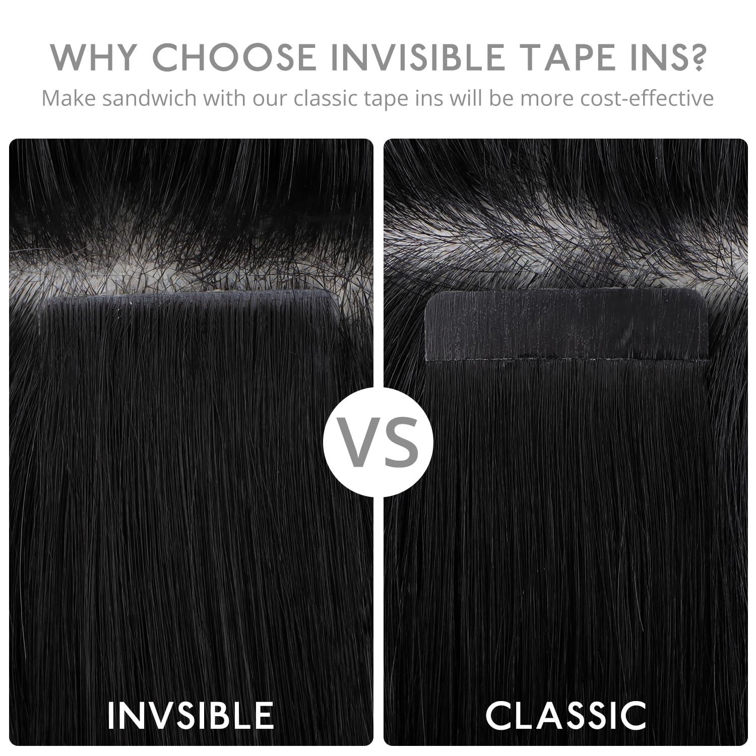 Wennalife WENNALIFE Invisi Edge & Classic Tape in Hair Extensions Human Hair, 18 Inch 50g 20pcs(10pcs Invisi Edge & 10pcs Classic) Natural Black Invisible Luxury Remy Hair Natural Seamless Injected Tape Ins