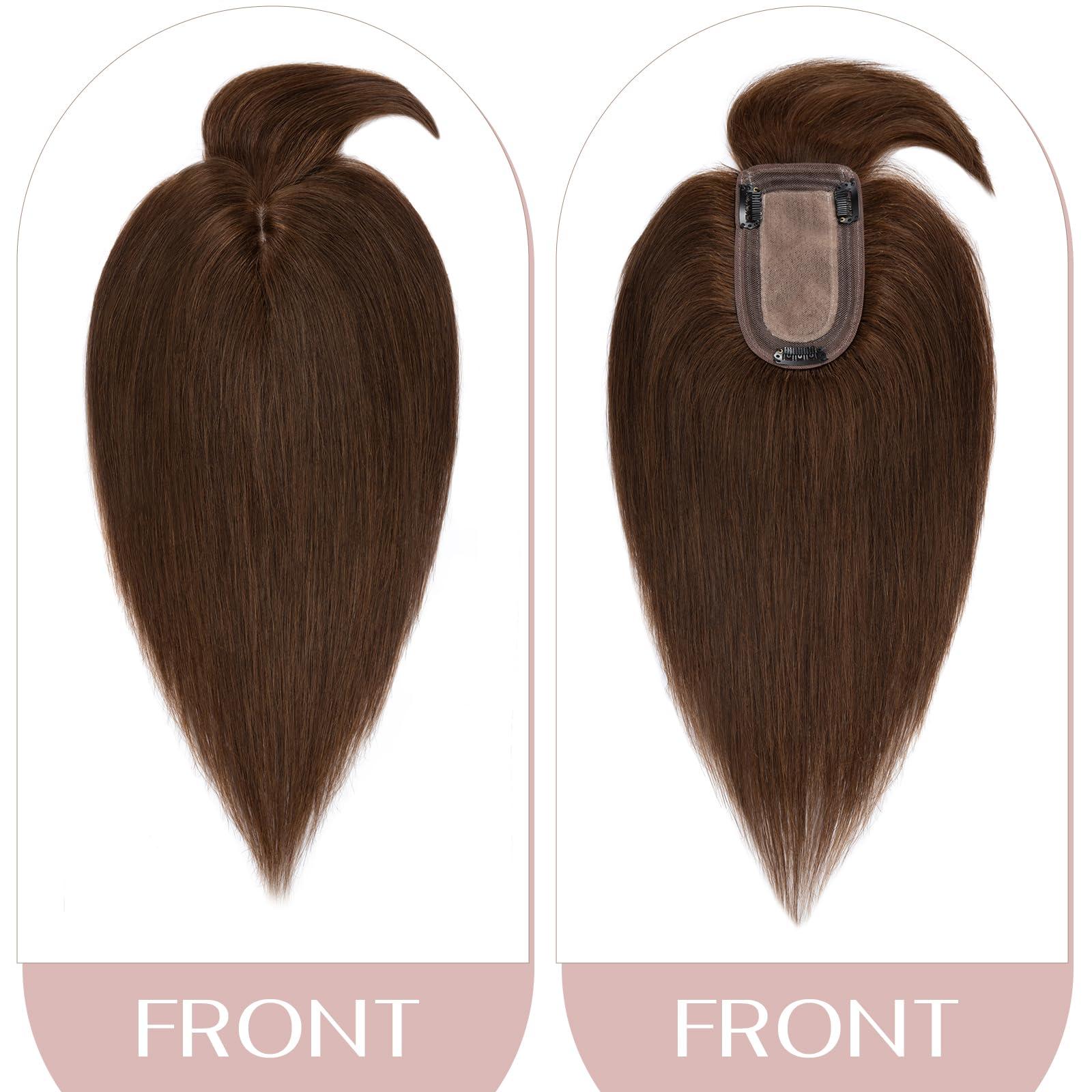 SEGO Pro SEGO Pro Human Hair Topper with Bangs Hair Toppers for Women Real Human Hair Toppers Hair Pieces for Women Human Hair Toppers for Thin Hair 8 Inch #04 Chocolate Brown