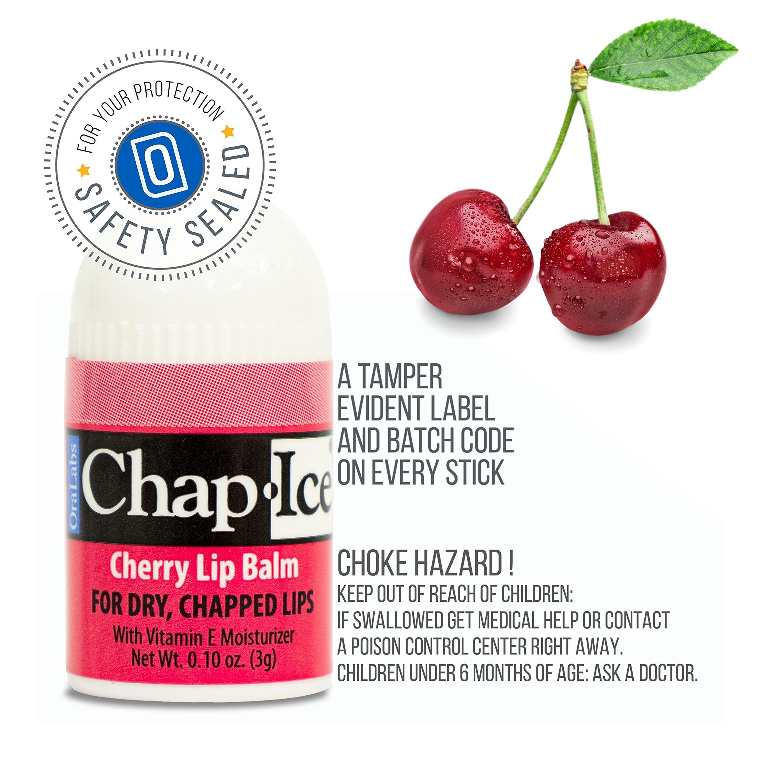 CHAP-ICE Chap-Ice | 12-Count Mini Cherry Lip Balm Pack Fortified with Vitamin E for Dry, Cracked Lips | Made in USA | Cherry Flavor (0.10oz/3g Each)