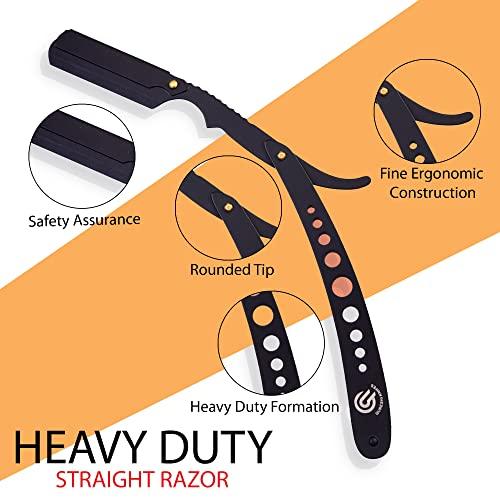 QURESHI KNIFES QURESHI KNIFES Stainless Steel Men Straight Edge Razor - Professional Barber Razor for Men - Includes 100 Blades - Men Straight Razor for Beard - Straight Single Edge Razor for Barber Equipment (Black