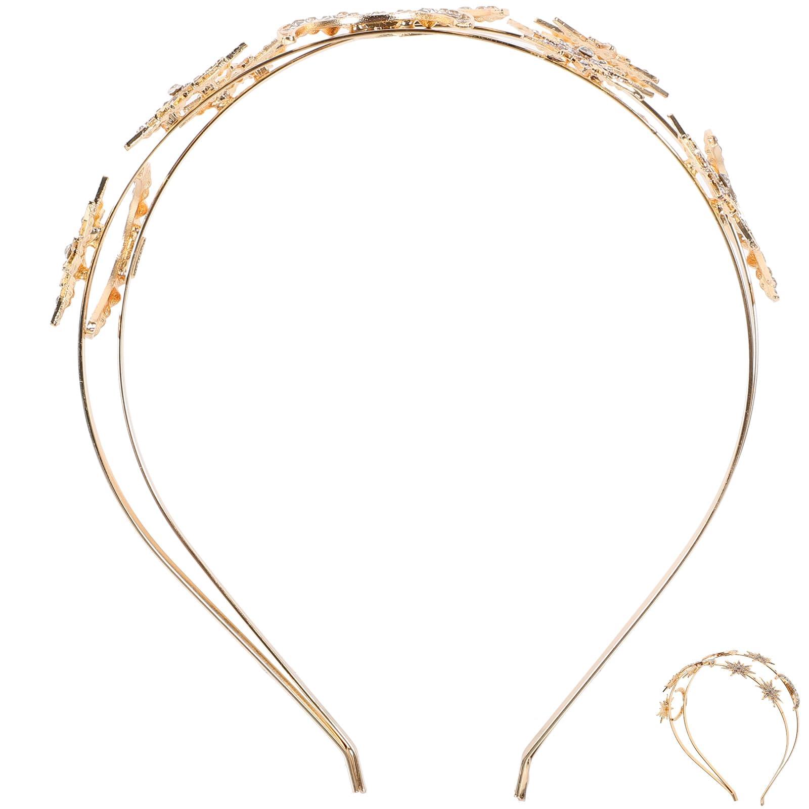 LUOZZY LUOZZY Star and Moon Headband Goddess Crown Headdress Double Layer Rhinestone Headpiece Party Supplies - Golden