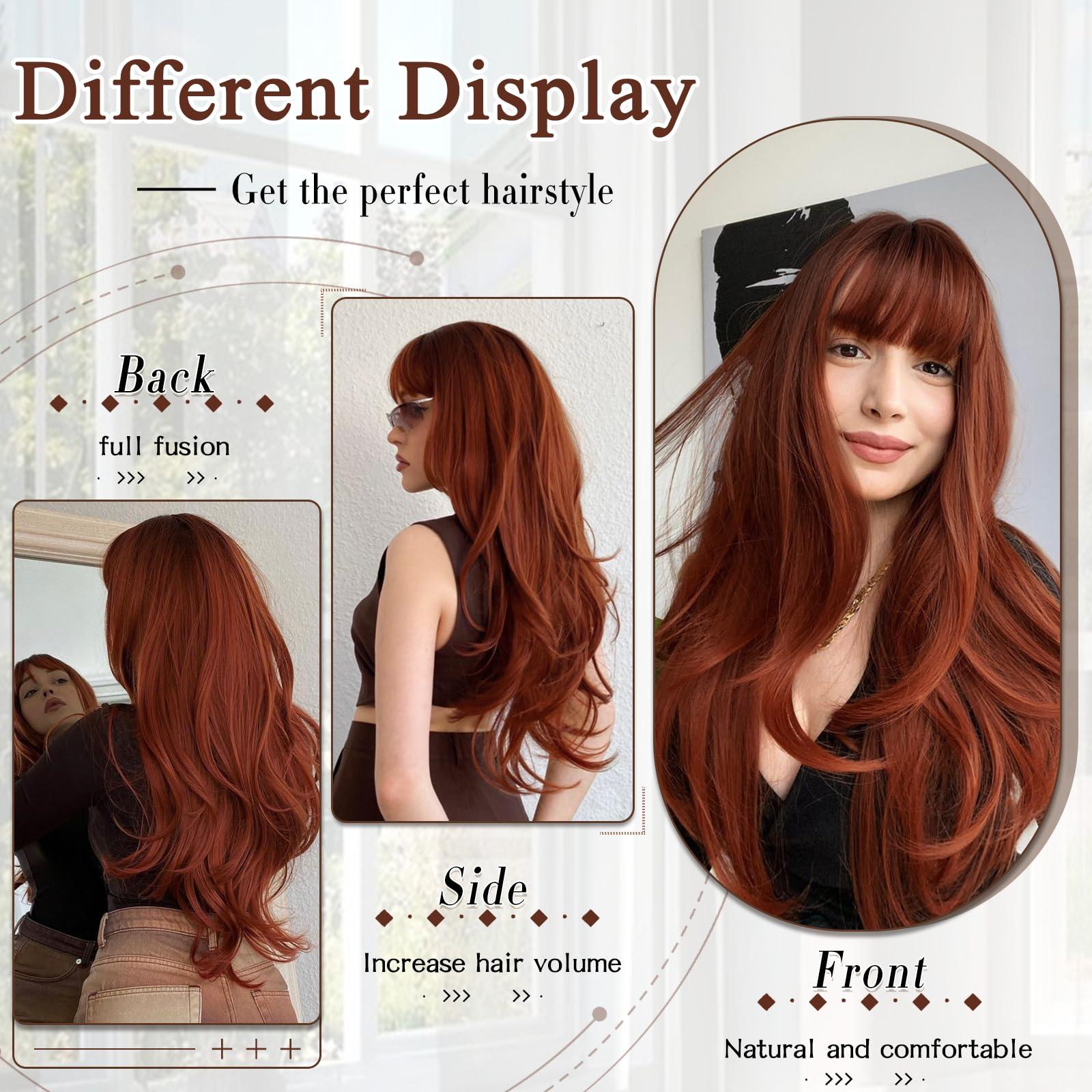 FREEMEIGE FREEMEIGE Copper Red Hair Extensions Clip in Hair Extensions for Women Straight Layered Hair Extensions Synthetic Clip in Extensions Long Wavy Extension Daily Use 20 Inch