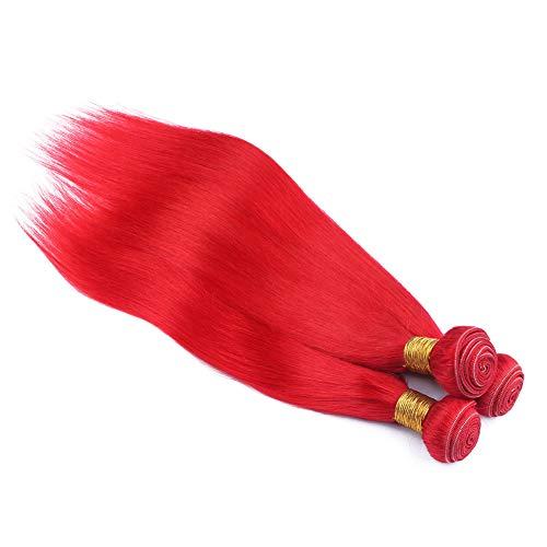 Generic Pure Red Peruvian Human Hair Silky Straight Bundles Deals 3Pcs Lot Bright Red Straight Virgin Human Hair Weave Wefts 10-30" Tangle Free (16 18 18)