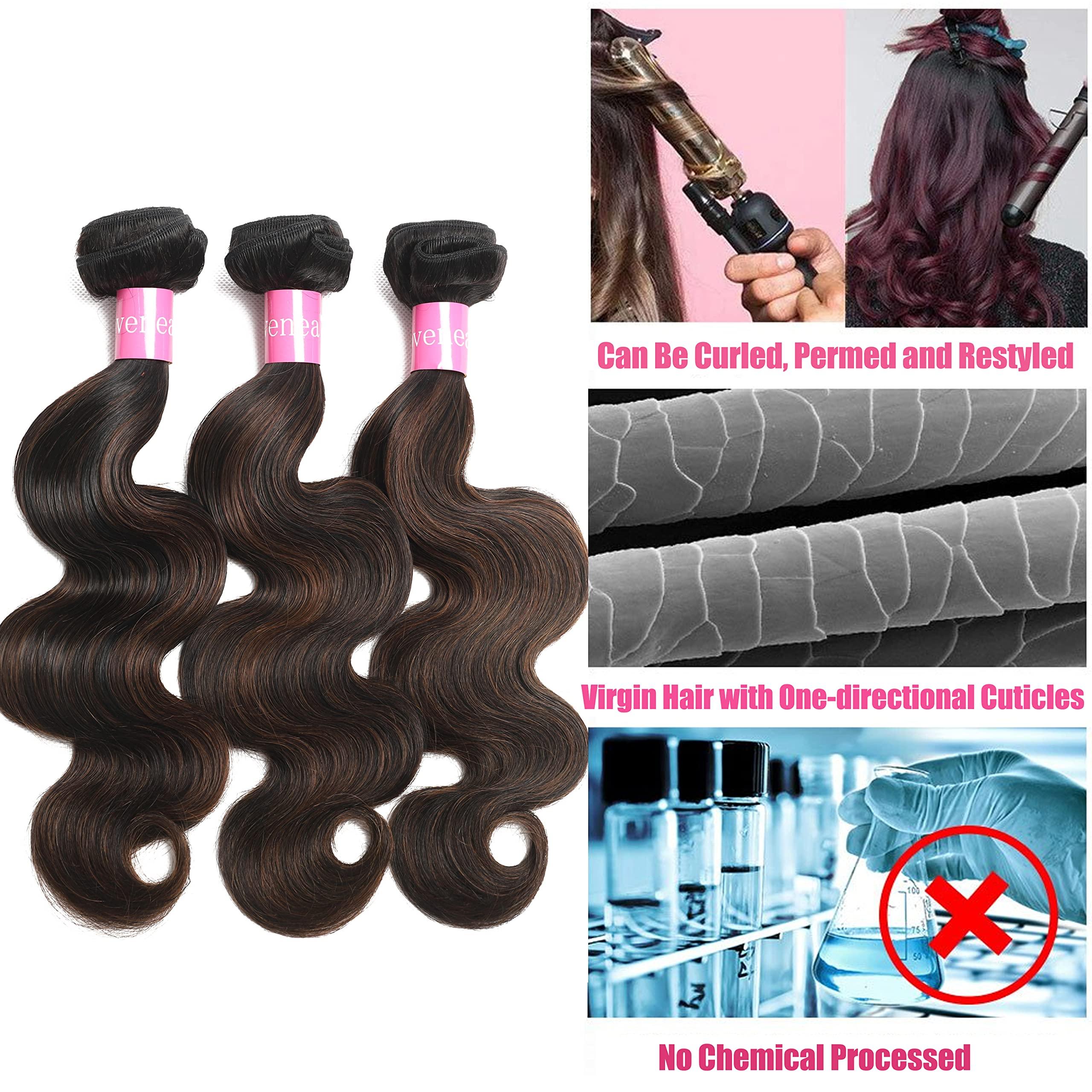 Lovenea Lovenea Body Wave Bundles with Frontal Human Hair (14 16 18+12) 13x4 Lace Frontal Closure with 3 Bundles Brazilian Body Wave Human Hair Weave Extensions FB30 Color (14 16 18+12)