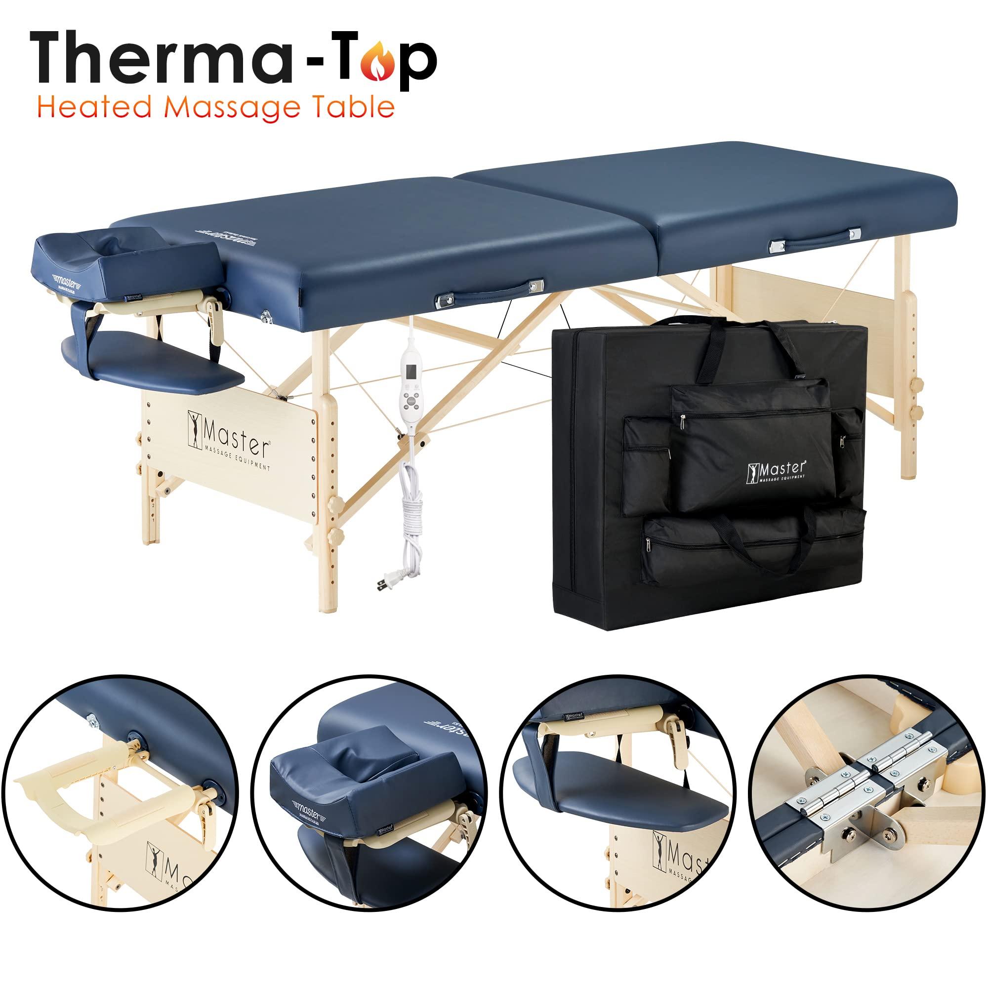 Master Massage Master Massage Coronado Therma Top Portable Massage Table Heated with Warming Top and 3-Inch Foam Cushioning- Tattoo Bed, Lash Table- Royal Blue (30 x 84)