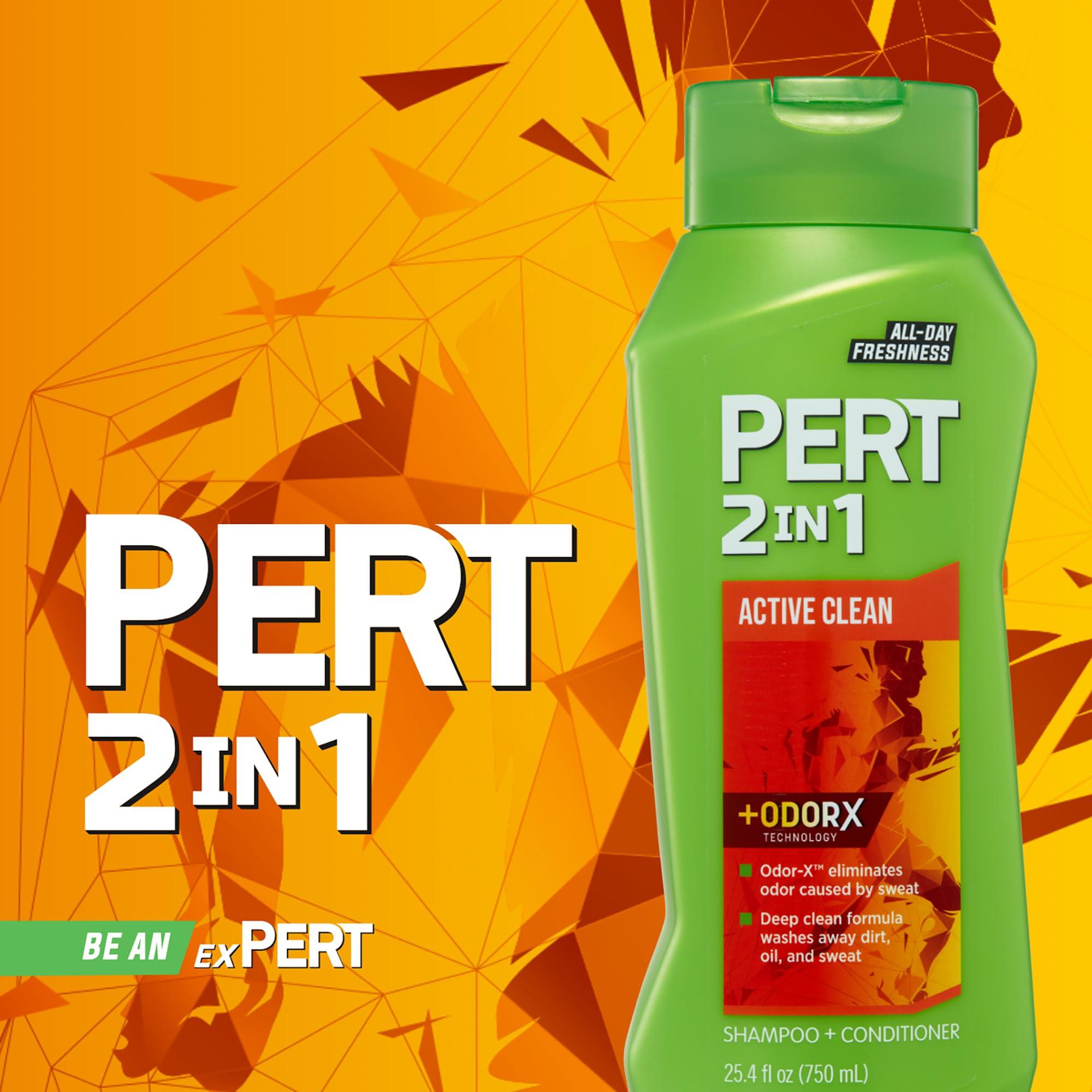 Pert Pert 2 in 1 Active Clean Shampoo and Conditioner - Deep Clean with Odor Elimination Technology - Leaves Hair Manageable and Fresh All Day - 25.4 oz