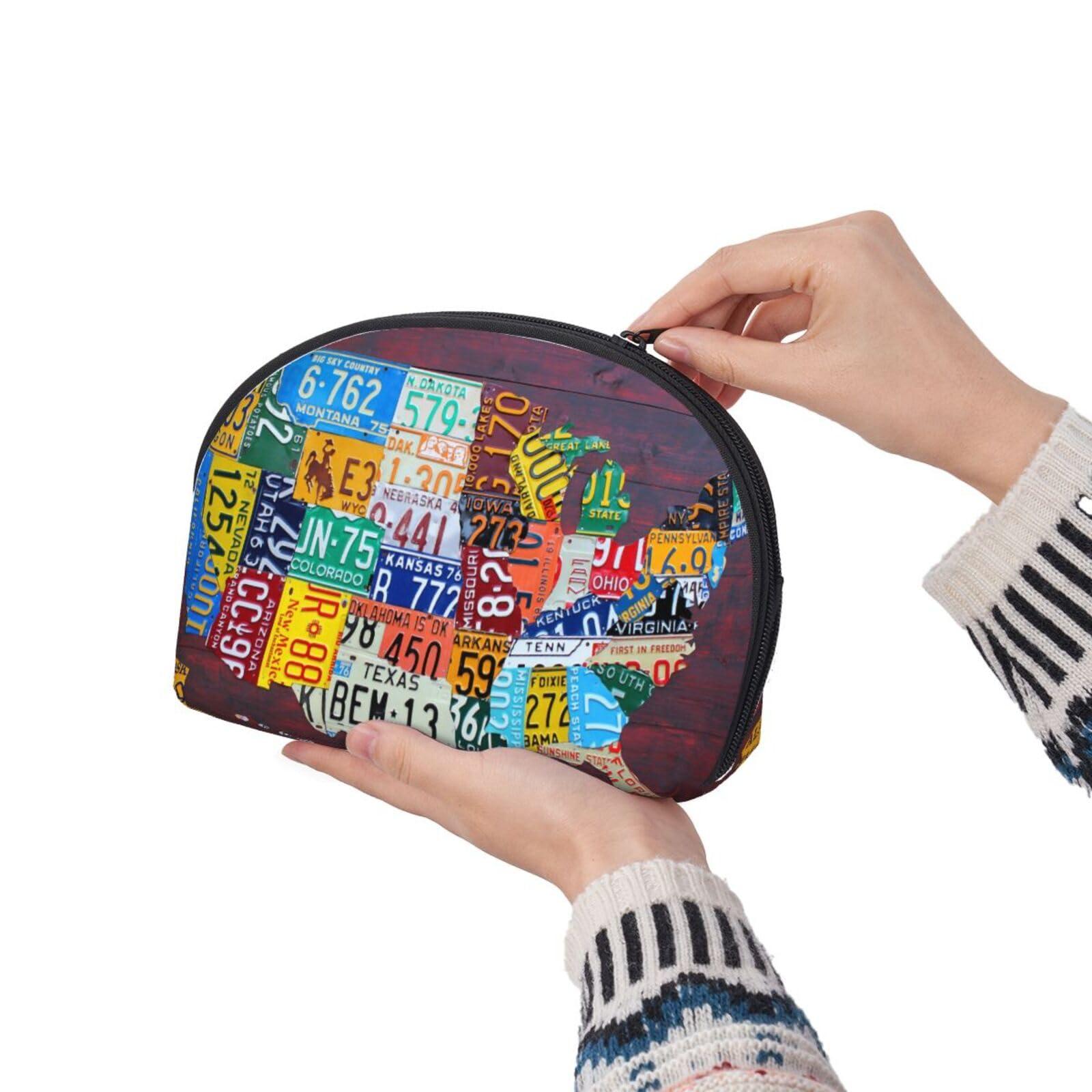 AMAZWI AMAZWI License Plate Map 2 Pcs Cosmetic Bags Portable Bag Clutch Pouch Travel Purse With Zipper Handbag Organizer,Unisex