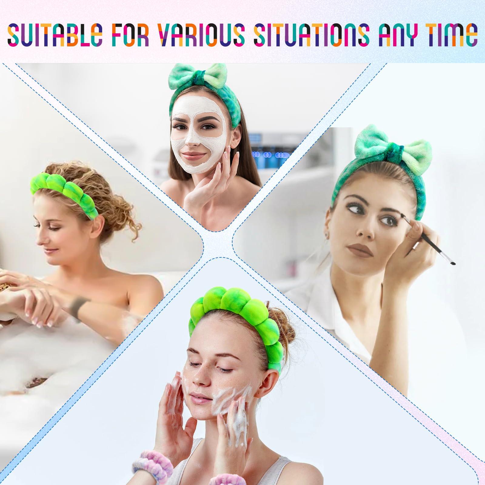 Hroevc Hroevc 4PCS Tie-Dye Spa Headband and Wristband Set for Face Washing, Puffy Facial Terry Cloth Makeup Face Wash Headband for Women GirlsTie-Dye 1