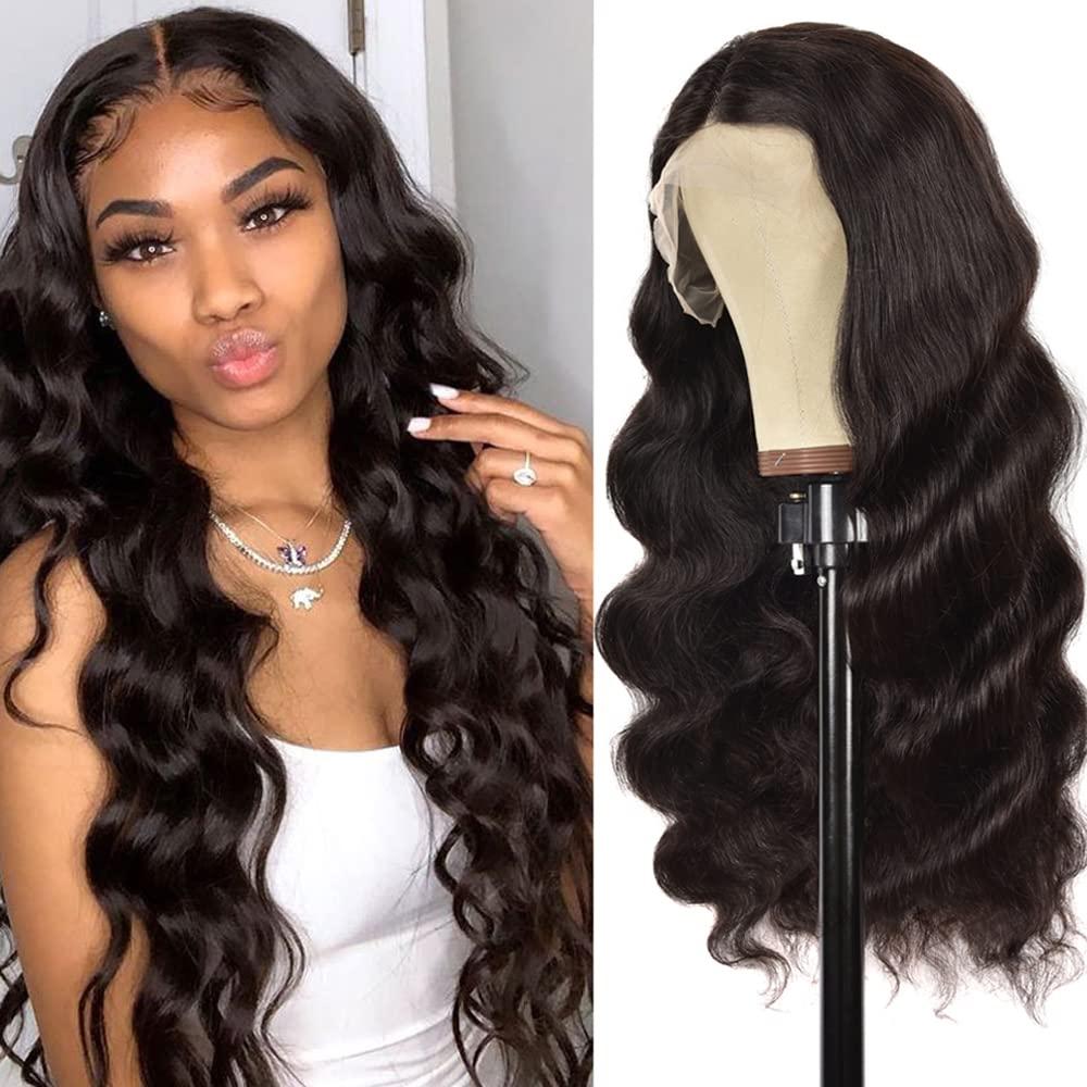 Rismale Hair Body Wave Lace Front Wigs Human Hair Pre Plucked 13x4x1 T Part Body Wave Transparent Lace Frontal Wigs for Black Women 150% Density Brazilian Human Hair Wigs (24, T-Part-Body wig)