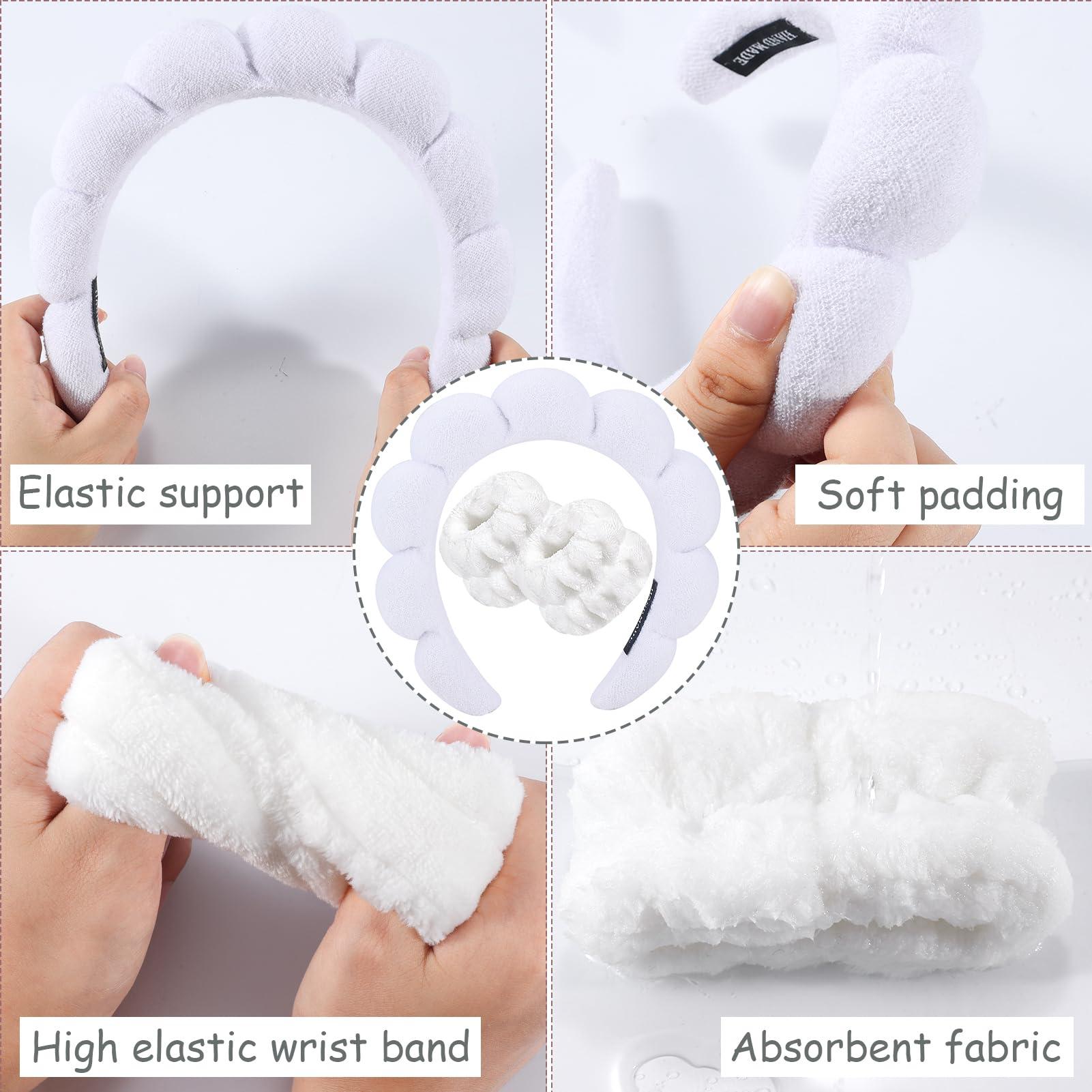 Zkptops Zkptops Spa Headband for Washing Face Wristband Set Sponge Makeup Skin Care White Headband Wrist Towels Bubble Soft Sponge Hairband for Women Puffy Headwear Winter Non Slip Thick Thin Hair Accessory