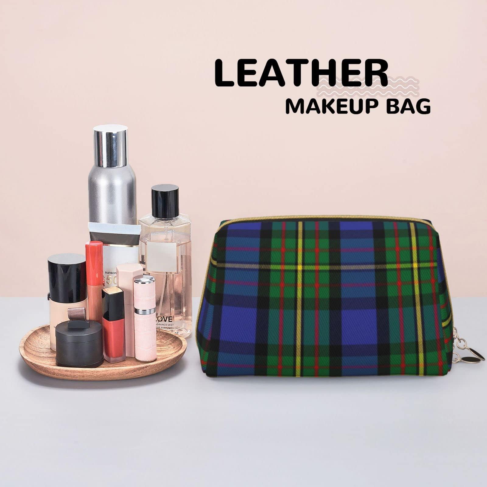 MIZIBAO Small Makeup Bag for Purse, Scottish Clan MacLaren Tartan Plaid PU Leather Travel Cosmetic Pouch, Portable Toiletry Bag for Women Girls Daily Storage Organizer