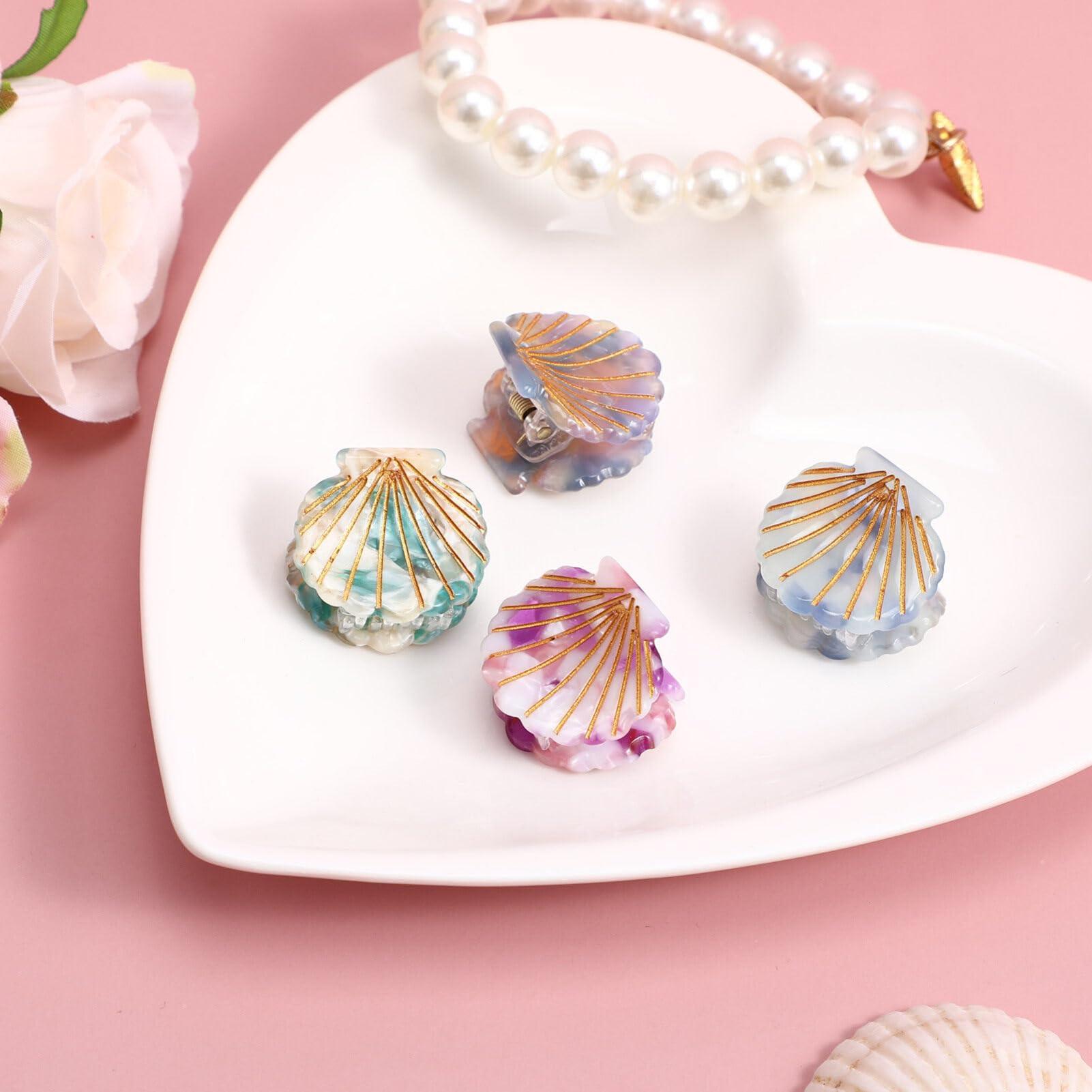 Luxshiny Luxshiny 4Pcs Sea Shell Hair Clip, Small Hair Claw Clips Princess Hair Clips Girl Hair Clips Beach Hair Accessories for Women Styling Hairdressing