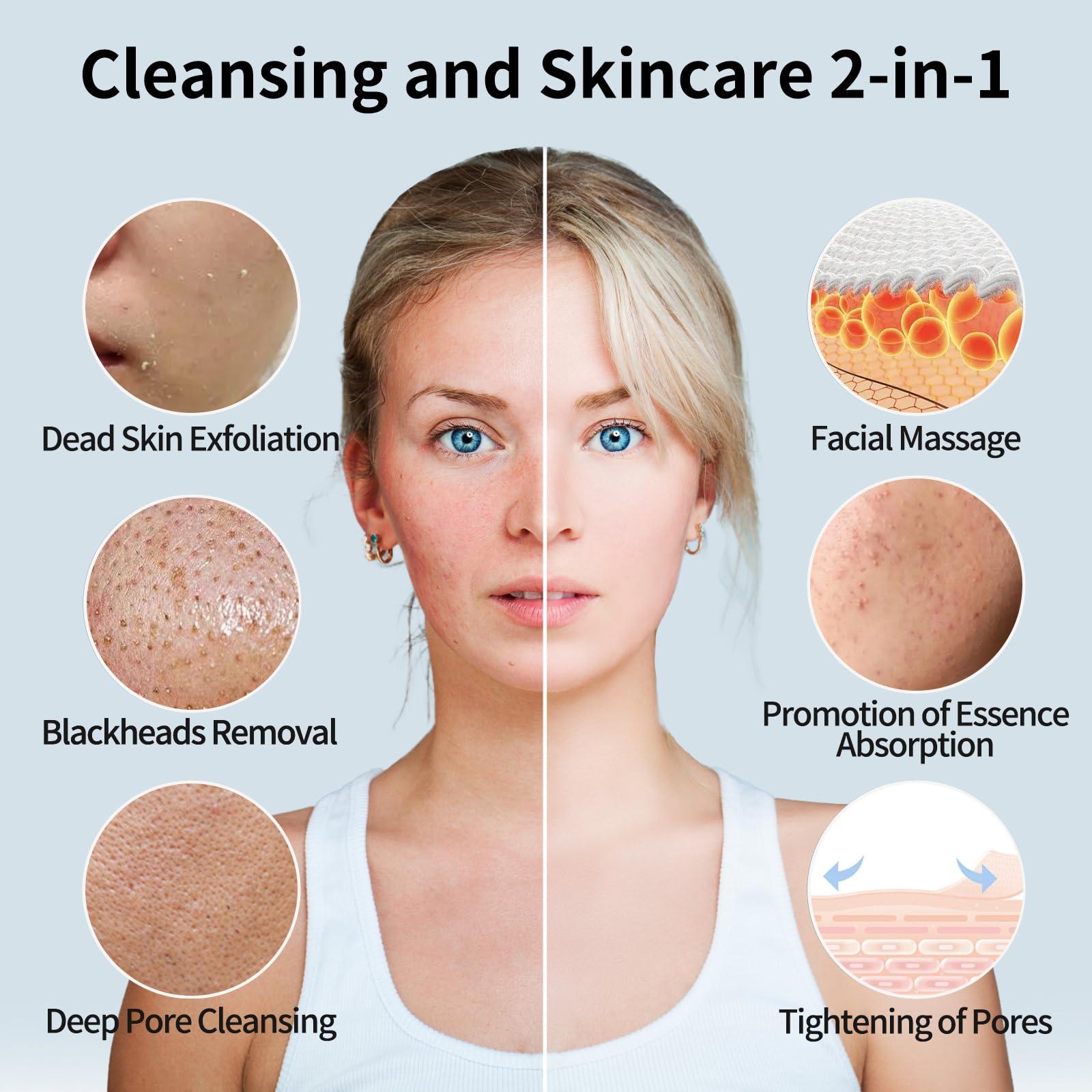 ViQure VIQURE Electric Facial Cleansing Brush,8-in-1 Face Cleansing Brush with Hot & Cold Compress, 6 Brush Heads, 3 Spin Speeds, Waterproof face Scrubber for Exfoliating, Deep Cleansing,Massaging (Pink)