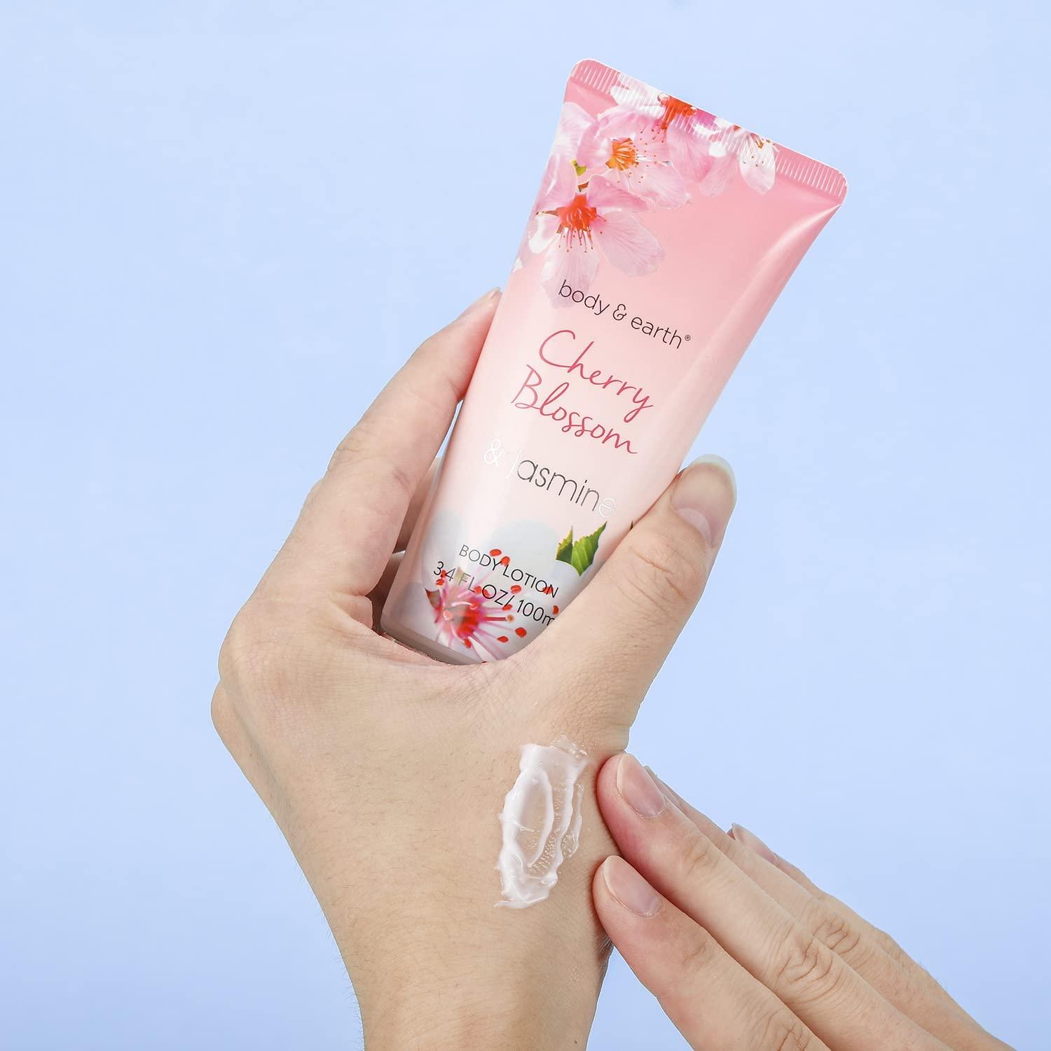 BODY & EARTH Gift Baskets for Women Body & Earth Bath and Body Gift Set for Women, Valentine\'s Gifts for Women, Cherry Blossom & Jasmine Spa Gifts for Women Bath Gift for Women, Regalos Para Mujer