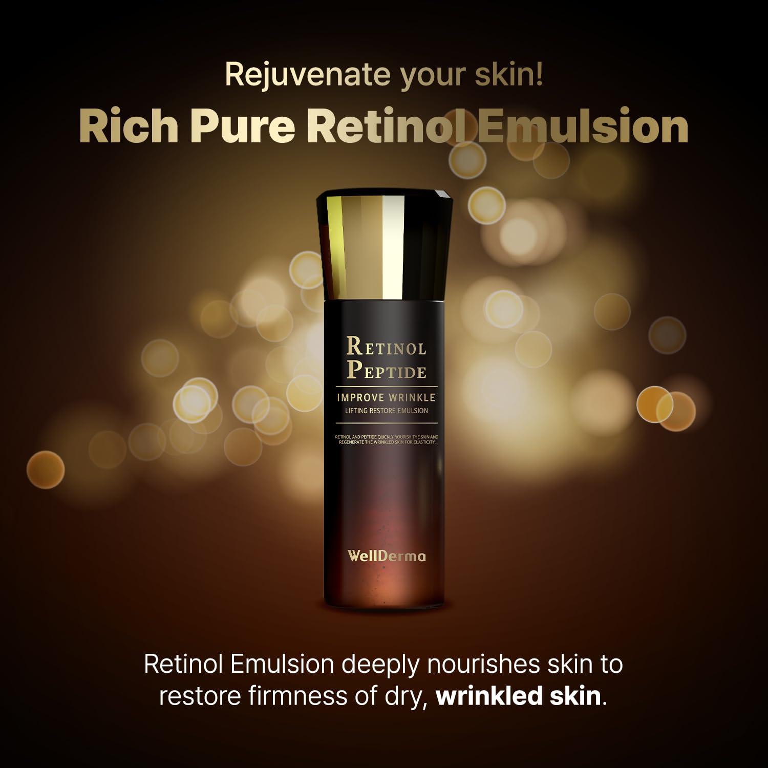 WELLDERMA WELLDERMA Retinol peptide Improve Wrinkle Lifting Restore Emulsion Whitening Reduce fine Lines Wrinkles Uneven Skin Tone and Reduce Congestion and Blemish Formation