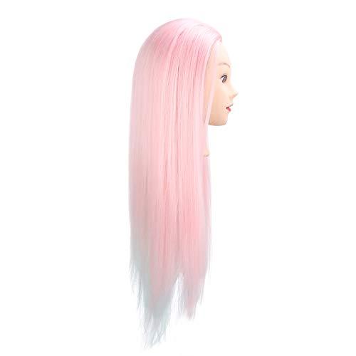 Joyzan Mannequin Head With Color Hair, Hair Styling Training Heads Manikin Cosmetology Doll Head Pink Real Synthetic Fiber Hairdressing Practice Model DIY Braiding Hair Art Salon Display Dyeing Knitting