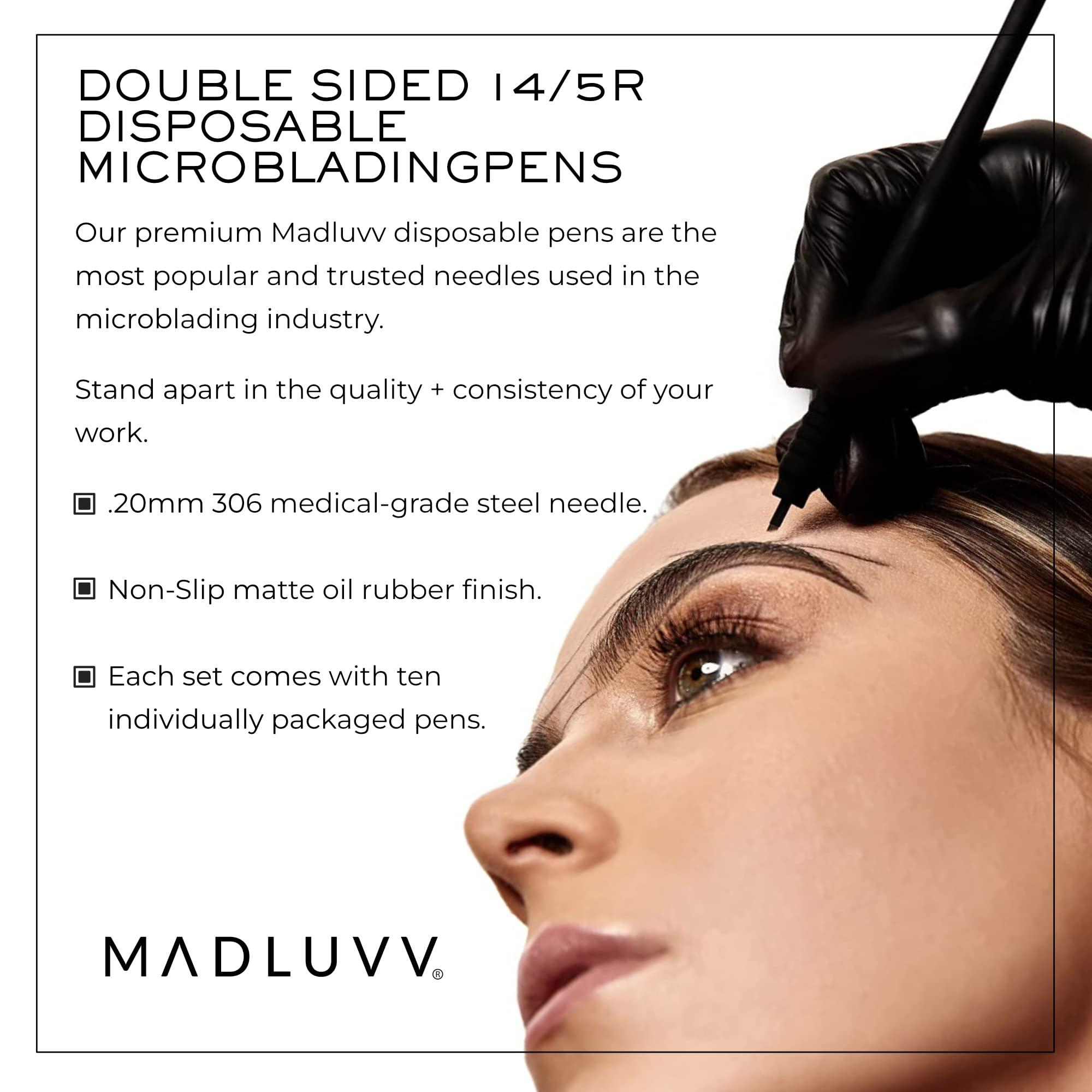 MADLUVV MADLUVVV 2-in-1 Micro Brow Sterile Pen for Professional Brow Artistry, Premium Micro Hair Strokes & Shading, Disposable Double Sided Pens for Eyebrow Ink - #14/5R
