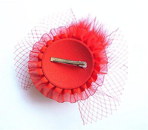 Aimeely Aimeely Lovely Flower Beaded Wedding Hat Veil Girls Lady Feather Hair Accessory Rosy Red