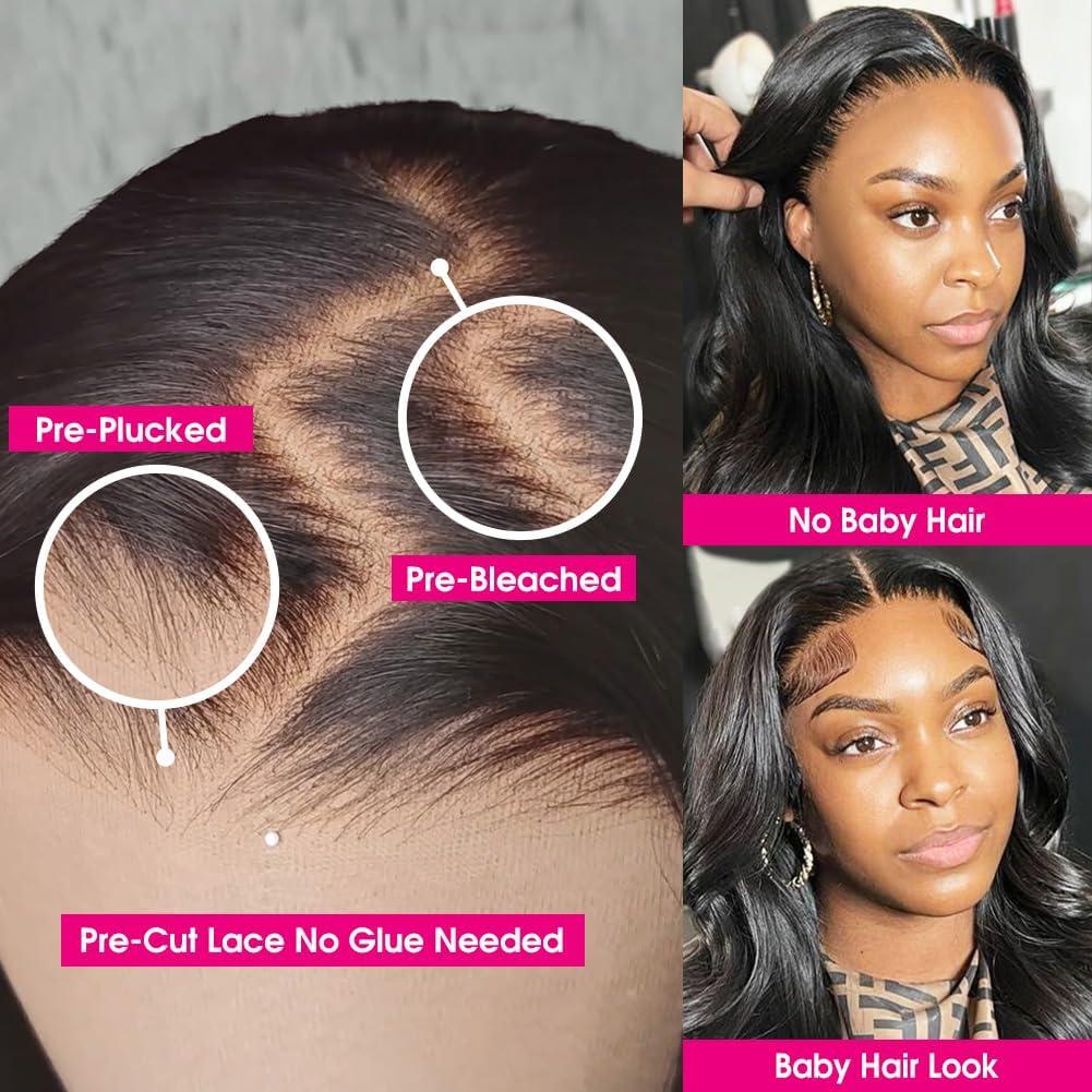 Flady Flady 28 inch Glueless Wigs Human Hair Pre Plucked Pre Cut 7x5 HD Lace Front Wigs Human Hair Body Wave Frontal Wigs Human Hair 200 Density Ready To Go Wig for Black Women