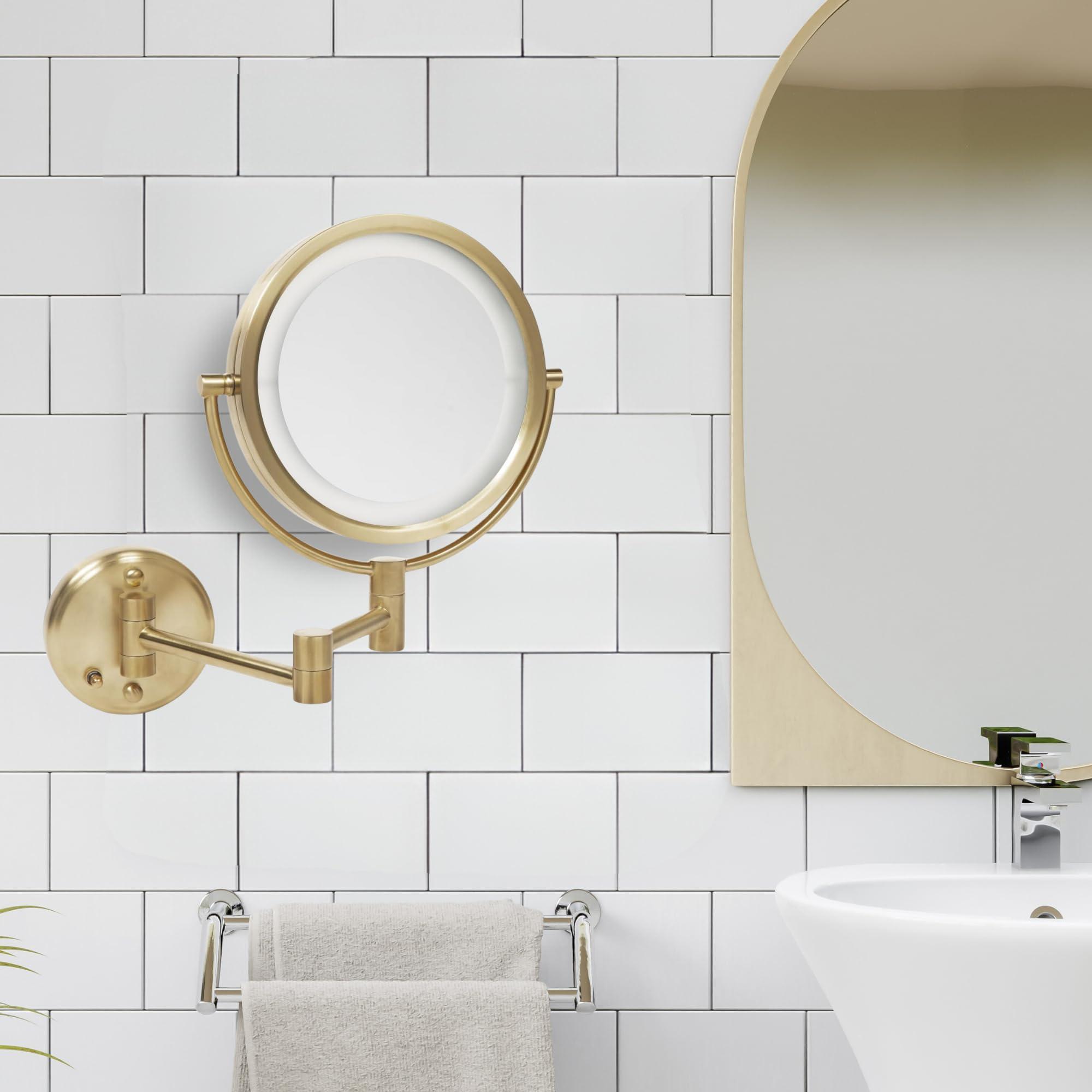 JERDON JERDON Wall-Mounted Makeup Mirror with Lights - Direct-Wired Lighted Makeup Mirror with 8X Magnification & Gold Finish - Model HL88BGLD