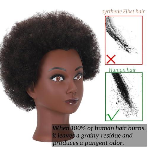 BaodanHair African Mannequin Head with 100% Human Hair Curly Cosmetology Manican Mannequins Heads with Stand for Display Practice Braiding Styling Training Head Hair Styling