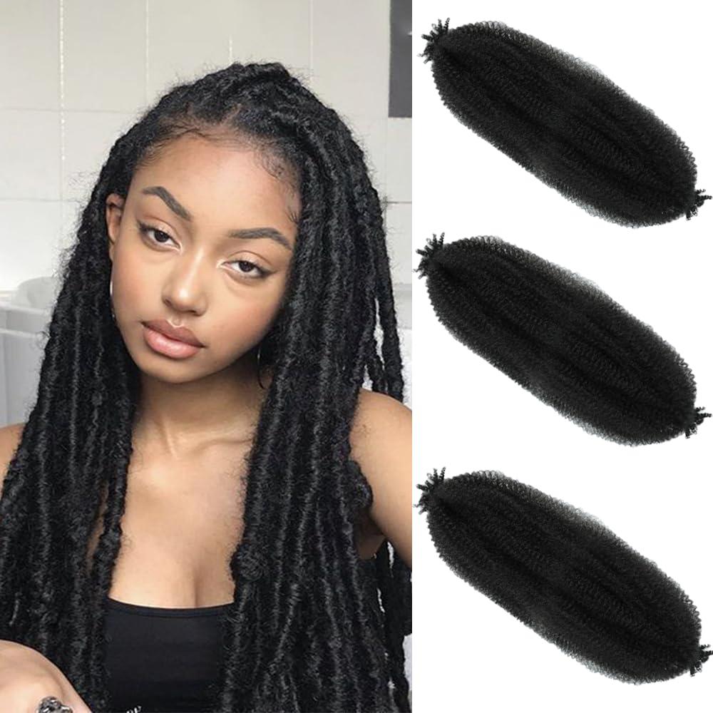 GZVIS Springy Afro Twist Hair 18 Inch 3 Packs Black Color Pre Fluffed Marley Twist Braiding Hair (18inch, 1B)