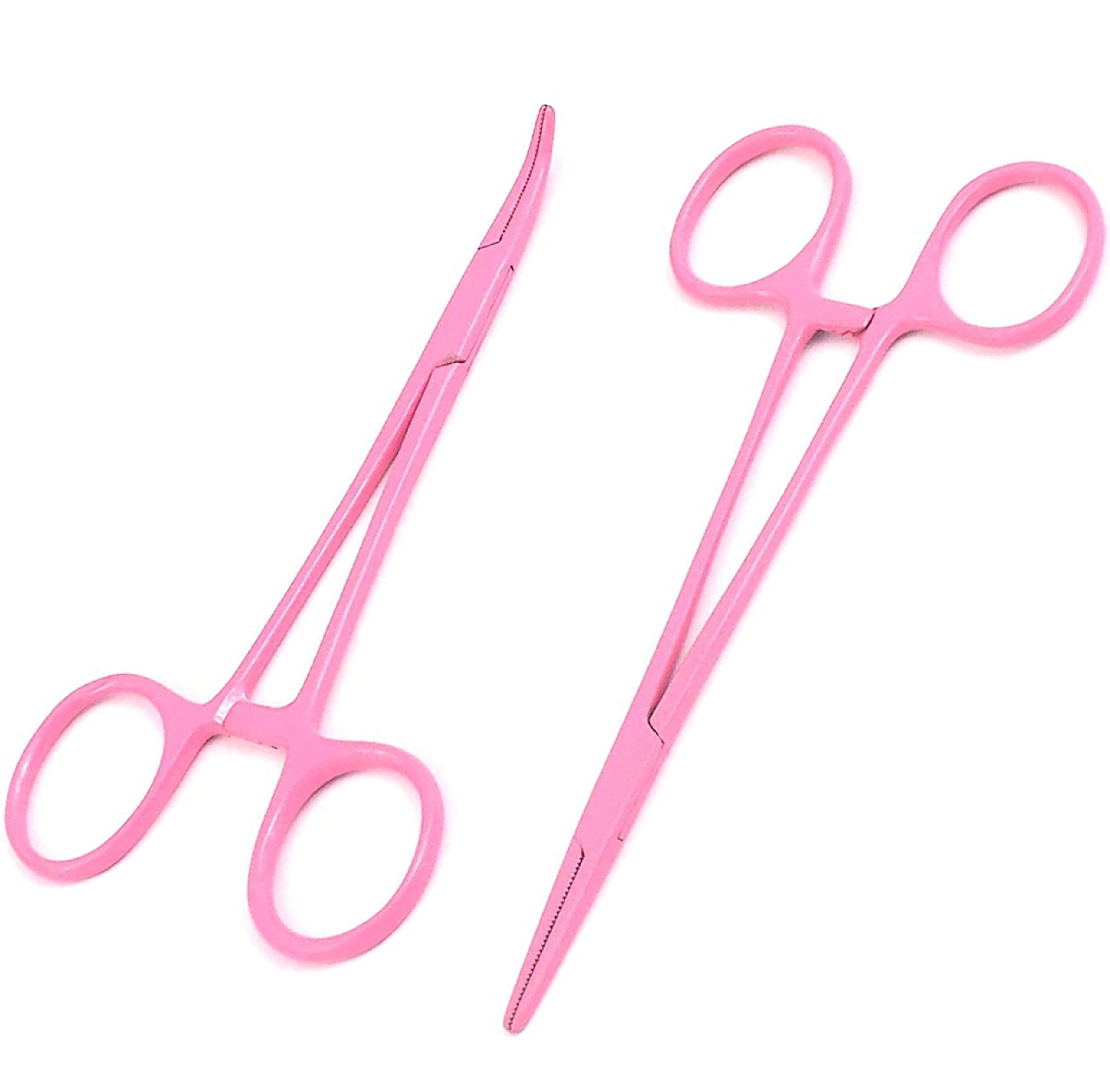 AAProTools AAProTools Body Piercing Hemostat Mosquito Forceps 5" Straight & Curved Stainless Steel Professional Septum Ear Nipple Belly Nose Tongue Lip Navel Eyebrow (Pink)