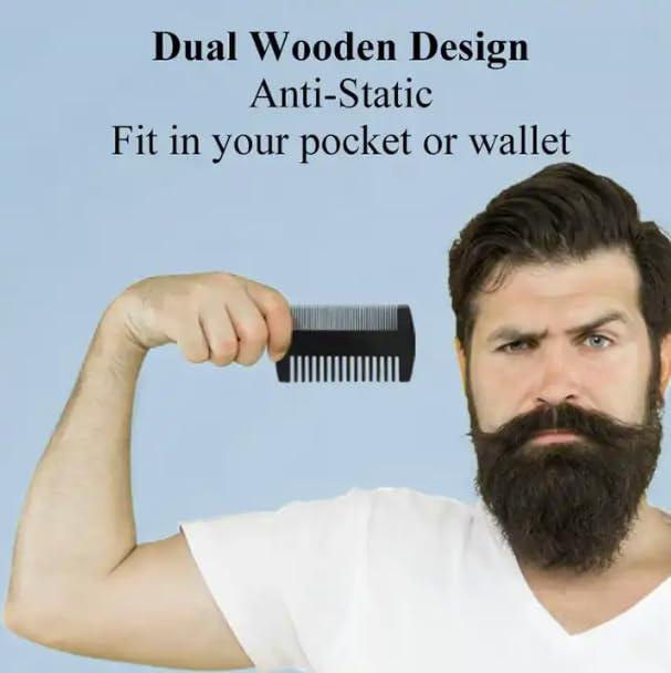 TOPMED ETS Portable Black Soft Bristle Hair Beard Brush and Comb Set