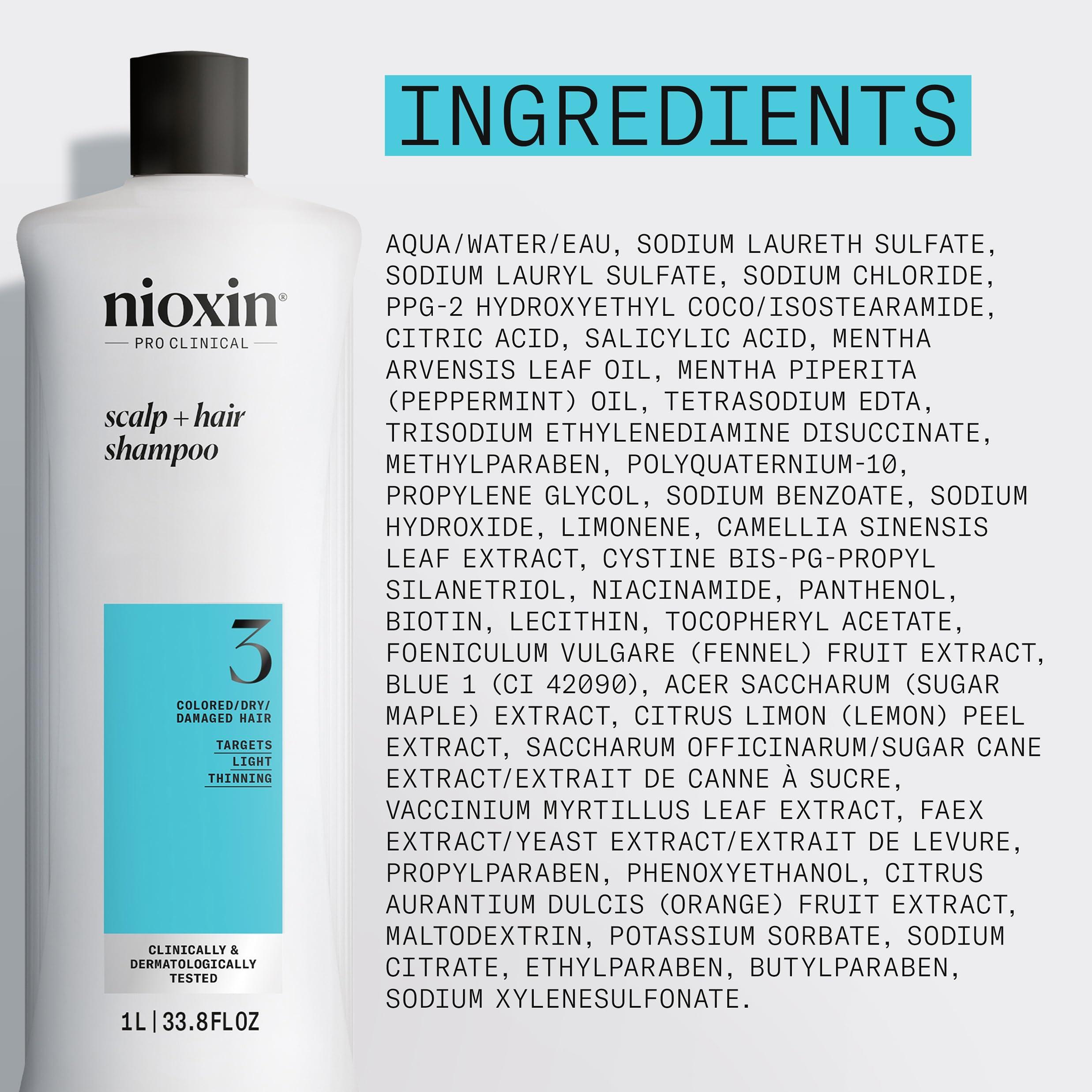 Nioxin Nioxin System 3 Scalp + Hair Shampoo - Hair Thickening Shampoo For Damaged Hair with Light Thinning, 33.8 fl loz (Packaging May Vary)