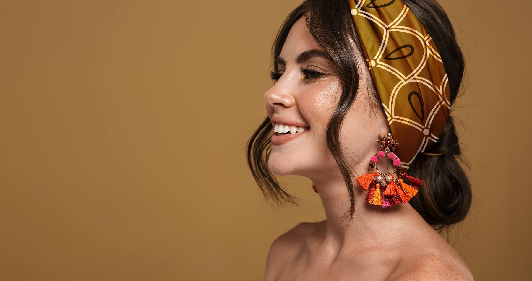 Karma Karma Denim Headband for Women - Wide - Fabric Headband and Stretchy Hair Scarf - Blue