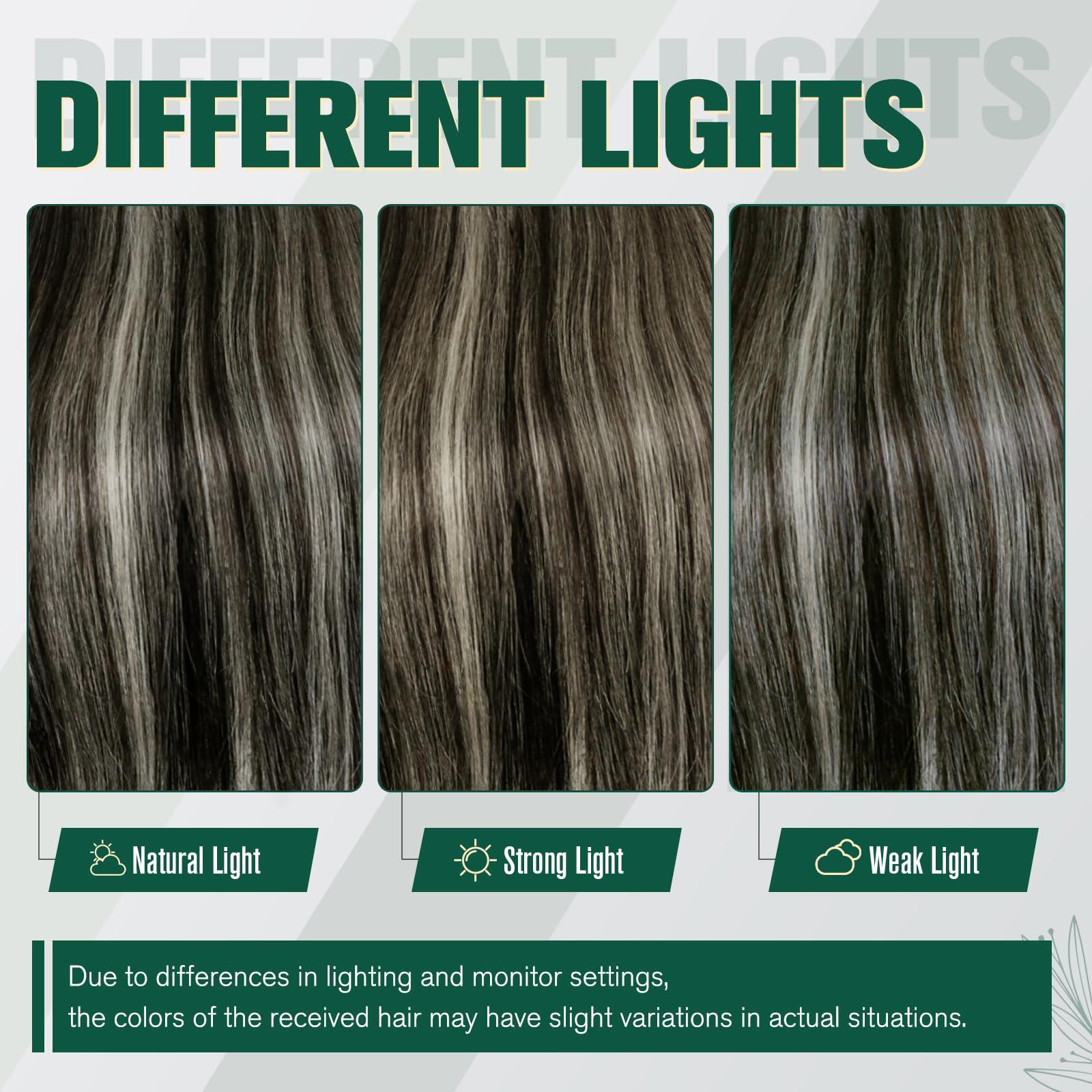 RUNATURE RUNATURE Human Hair Weft Extensions Ombre Black Weft Hair Extensions Human Hair Black to Silver Mix Black Sew in Hair Extensions Real Human Hair Weft Straight Weft Hair Extensions 12 Inch 70g