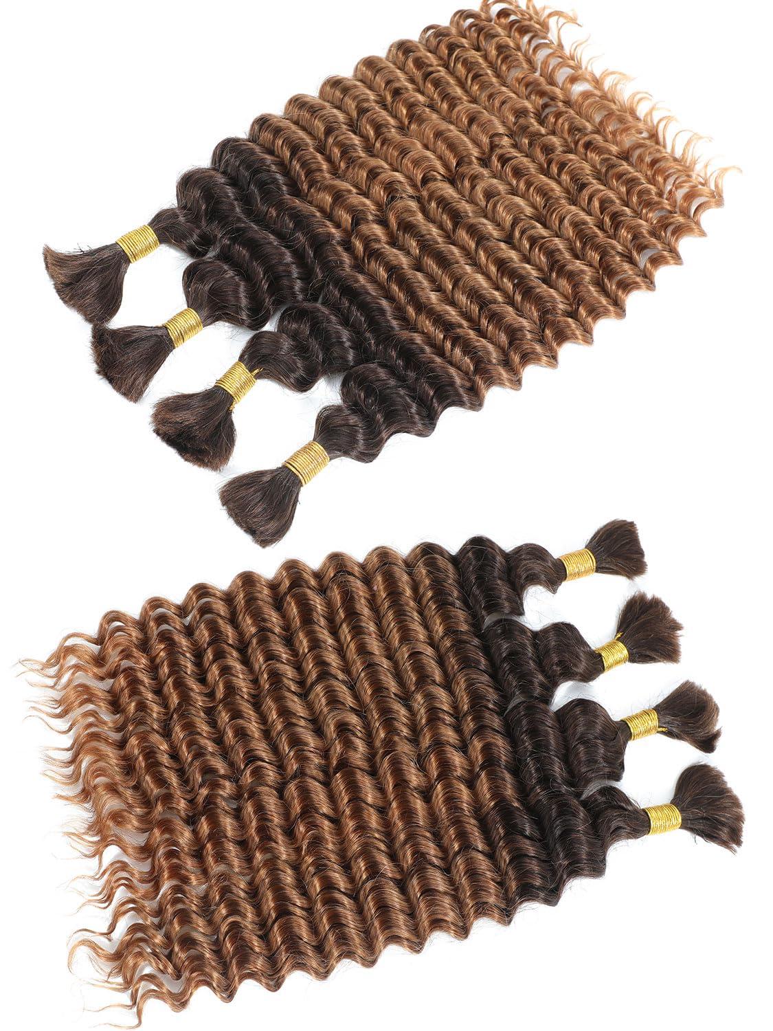 DMKEEP DMKEEP Ombre Top Grade Human Braiding Hair 2 Bundles 100g Human Hair Braiding Hair No Weft Deep Wave Bulk Human Hair for Braiding Hair Extensions T4/30 18 Inch