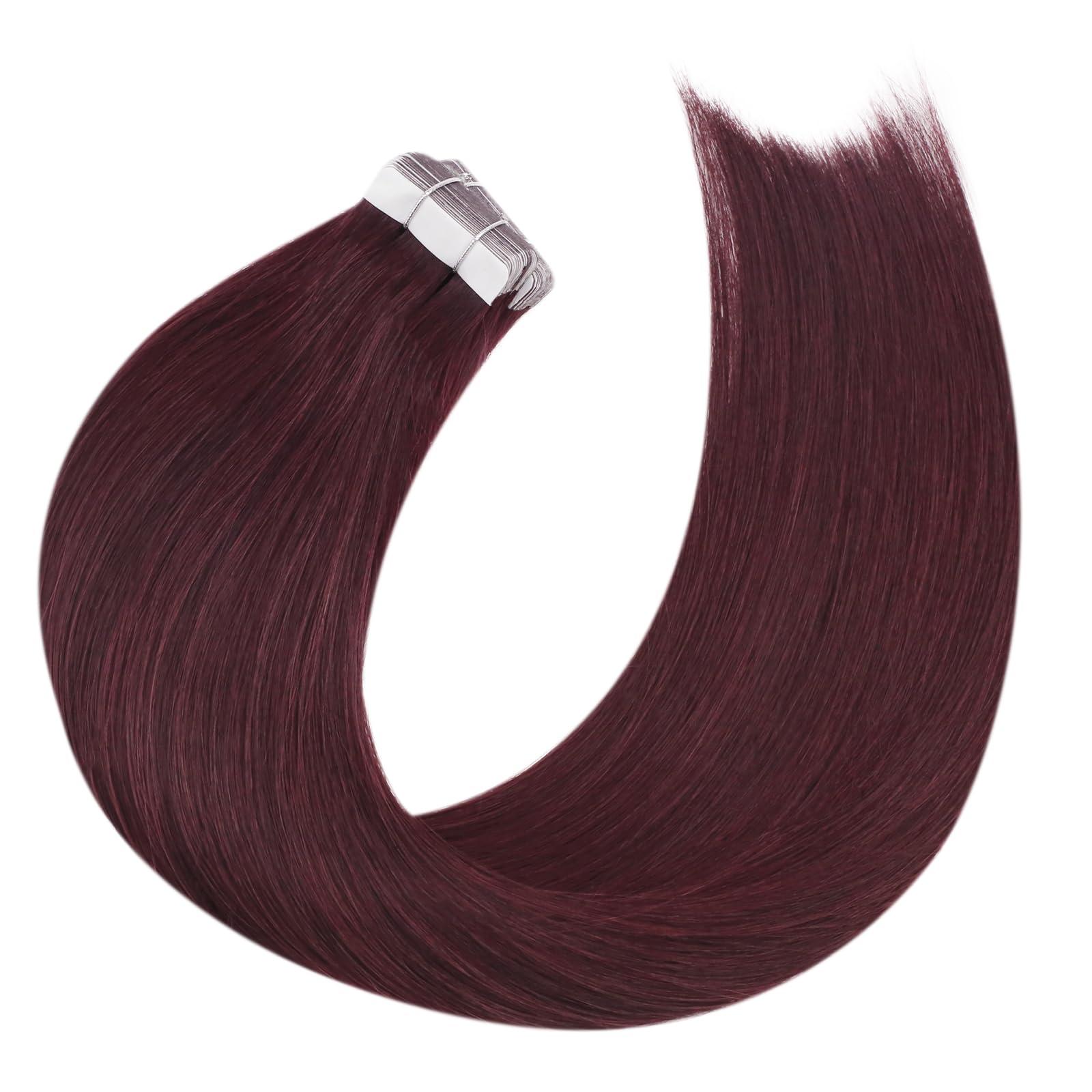 Moresoo Moresoo 40 Pcs Wine Red Tape in Hair Extensions Human Hair Invisible Tape in Extensions Burgundy Hair Extensions Real Human Hair Tape in Seamless Tape in Human Hair 18 Inch #99J 100g