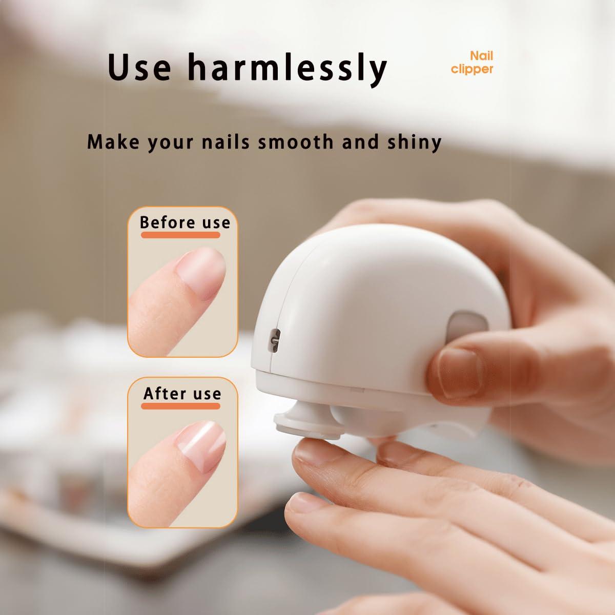 LISSAHNE Electric Automatic Nail Clipper with Light, LISSAHNE 2 in 1 Fingernail Cutter and Polisher USB Rechargeable, Safety Fingernail Trimmer for Baby Seniors and Adult Gift Choice White