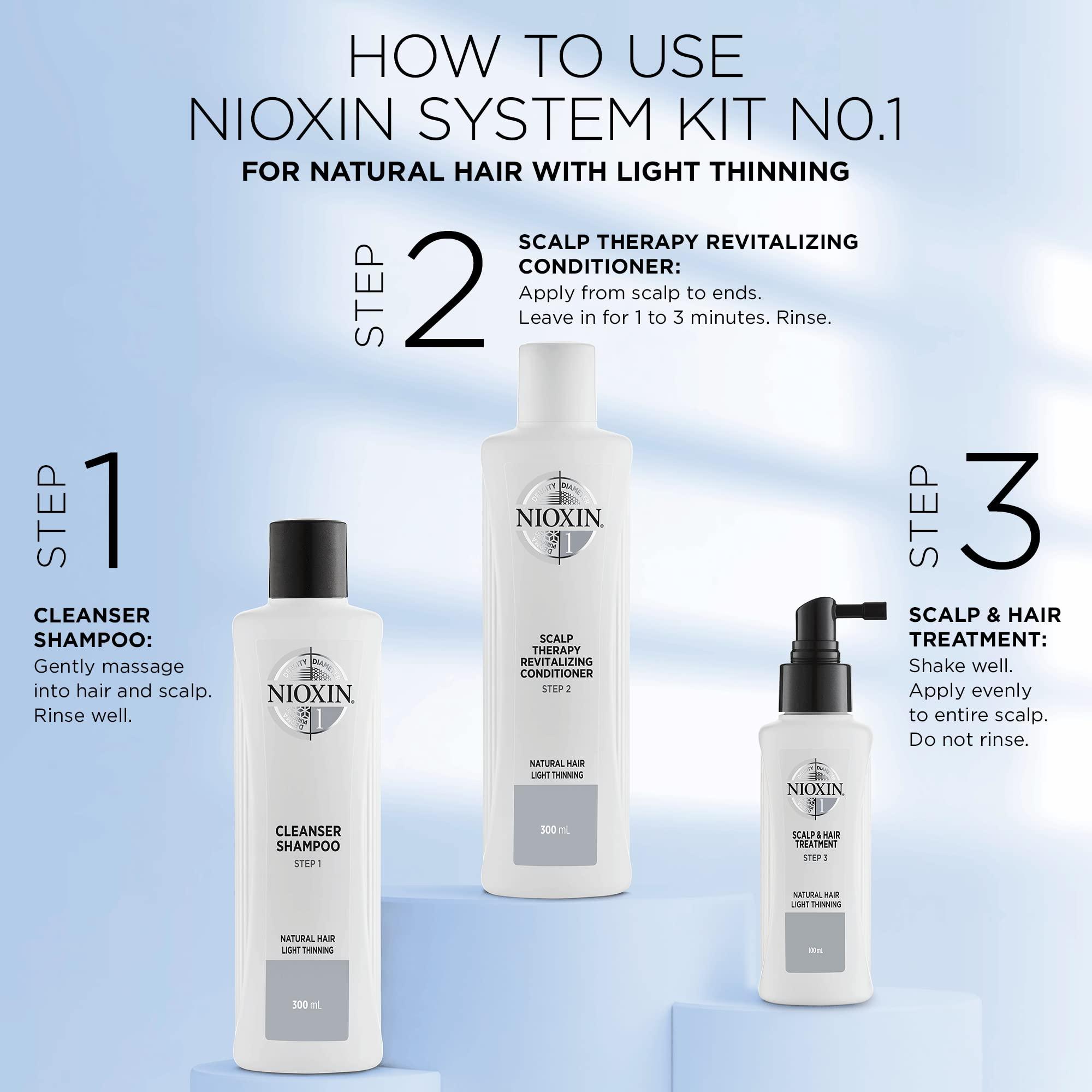 Nioxin Nioxin System 1 Kit 1 for Natural Hair with Normal to Light Thinning Hair, 3 Piece Set