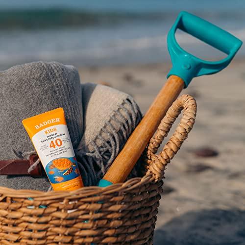 Badger Badger Kids Sunscreen Cream SPF 40, Organic Mineral Sunscreen Kids Face & Body with Zinc Oxide, Reef Friendly, Broad Spectrum, Water Resistant, 2.9 fl oz (2 Pack)