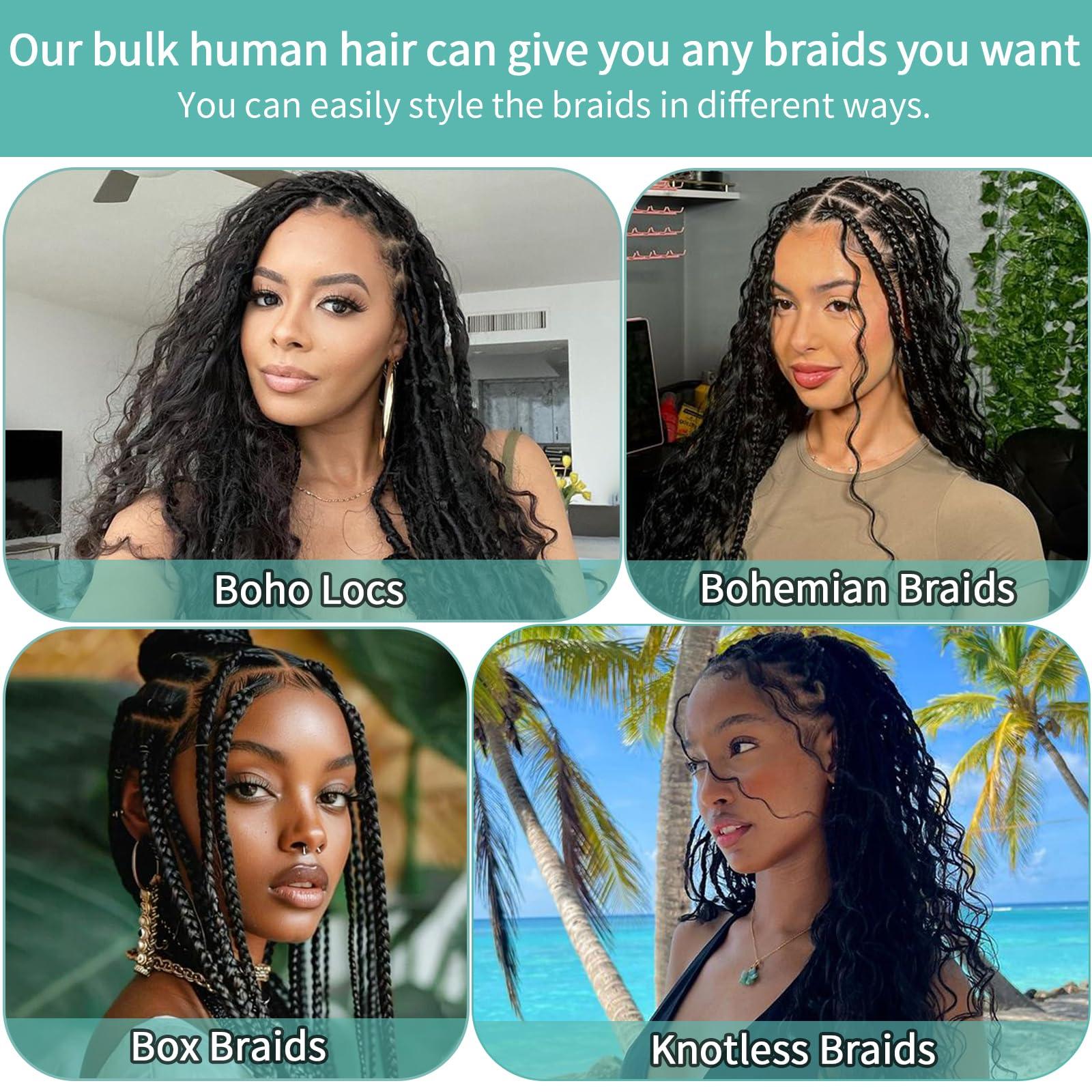 MOTFIN Human Braiding Hair for Boho Braids Human Hair Braiding Hair 110g 24 Inch Curly Boho Hair for Braiding Knotless 12A Deep Wave Bulk Human Hair for Braiding Bohemian 3 Bundles/Pack Auburn Ginger