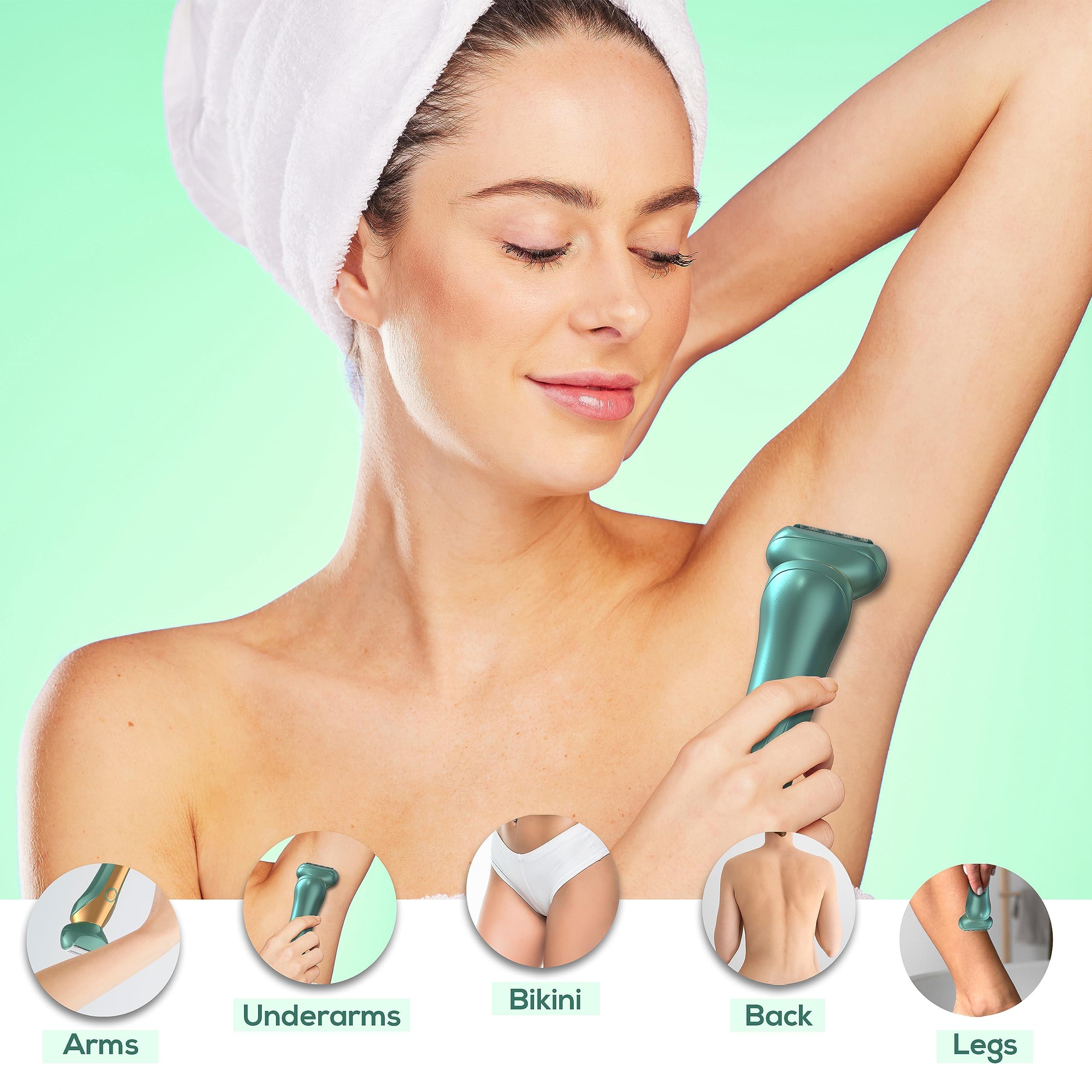 Baloba Electric Shaver for Women - Women Electric Razor - 3 in 1 Blades for Close Shave Arms Legs Underarms and Pubic Hair - Painless & Powerful Rechargeable Cordless Trimmer with LCD Display