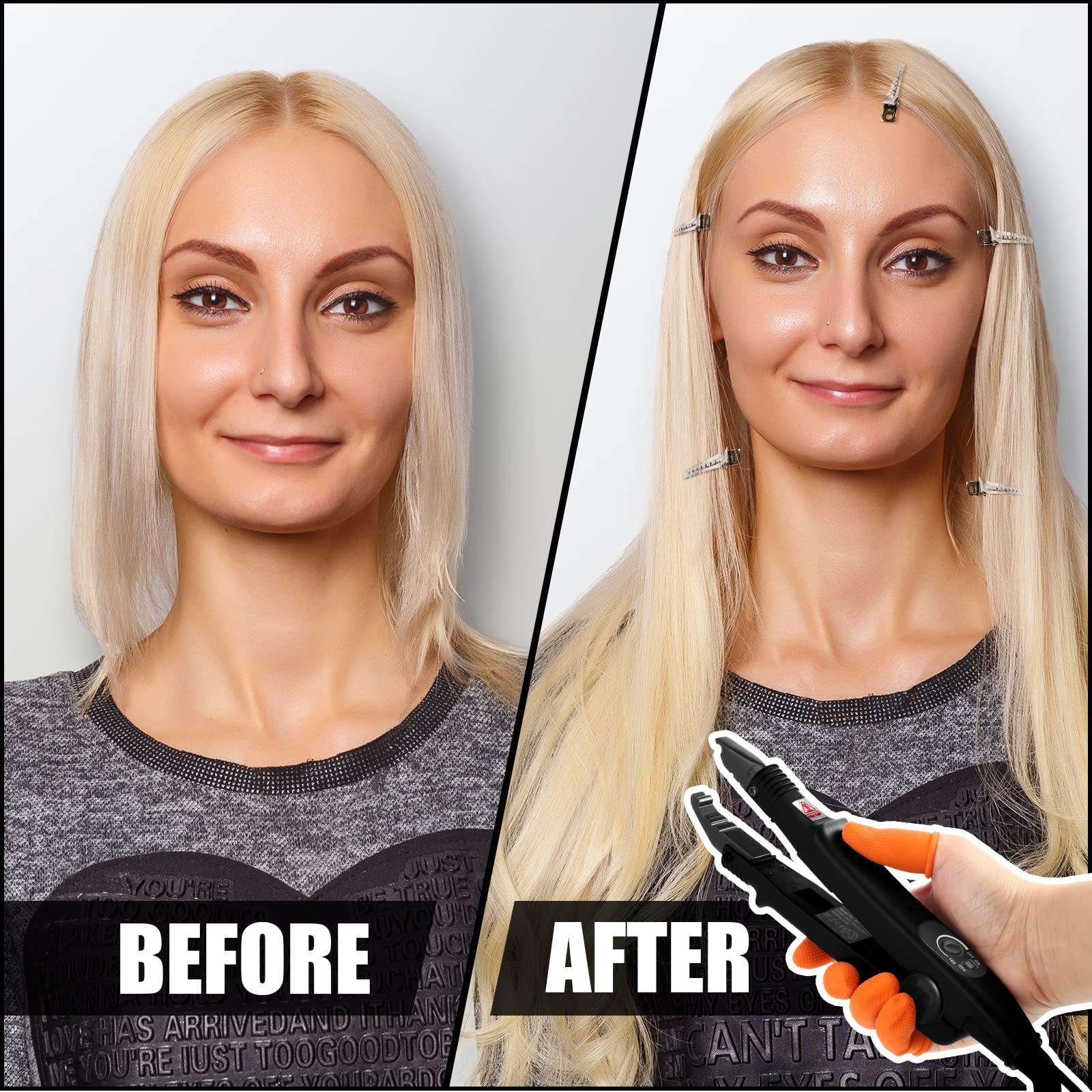 Lanties Lanties Hair Extensions Iron Fusion Keratin Heat Tool Heat Connector Wand with Fusion Glue Protector Template Hair Clip Finger Protector 2 Bag Keratin Glue Granule Bead(Black)