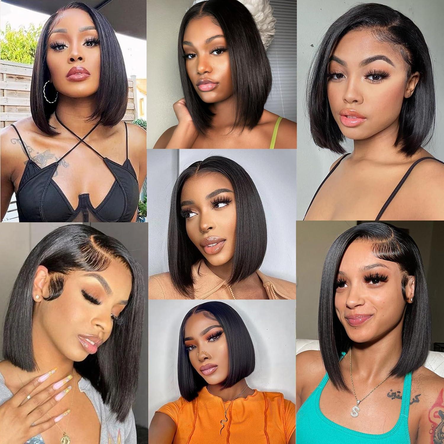 JFOOHD Bob Wig Human Hair Wear and Go Glueless Wigs Human Hair Pre Plucked Pre Cut Bob 4x4 HD Lace Closure Wig Short Straight Bob Human Hair Wigs for Black Women Upgraded No Glue Bob Wig 180% Density 10 Inch