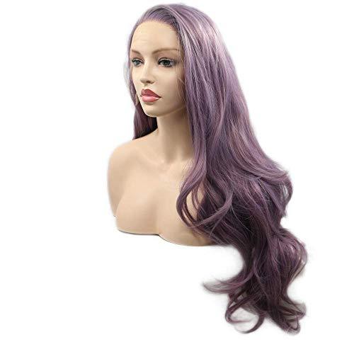 RainaHair RainaHair 24inch Lavender Purple Wig Heat Resistant Lilac Synthetic Lace Front Wig Natural Hairline Wavy Pastel Wig Glueless Lace Front Wigs for Women Girls Cosplay Party Makeup