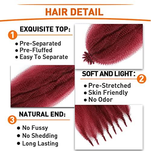 GZVIS Springy Afro Twist Hair 12 Inch 3 Packs Burgundy Color Pre Fluffed Marley Twist Braiding Hair for Black Women (12 inch, Burgundy)