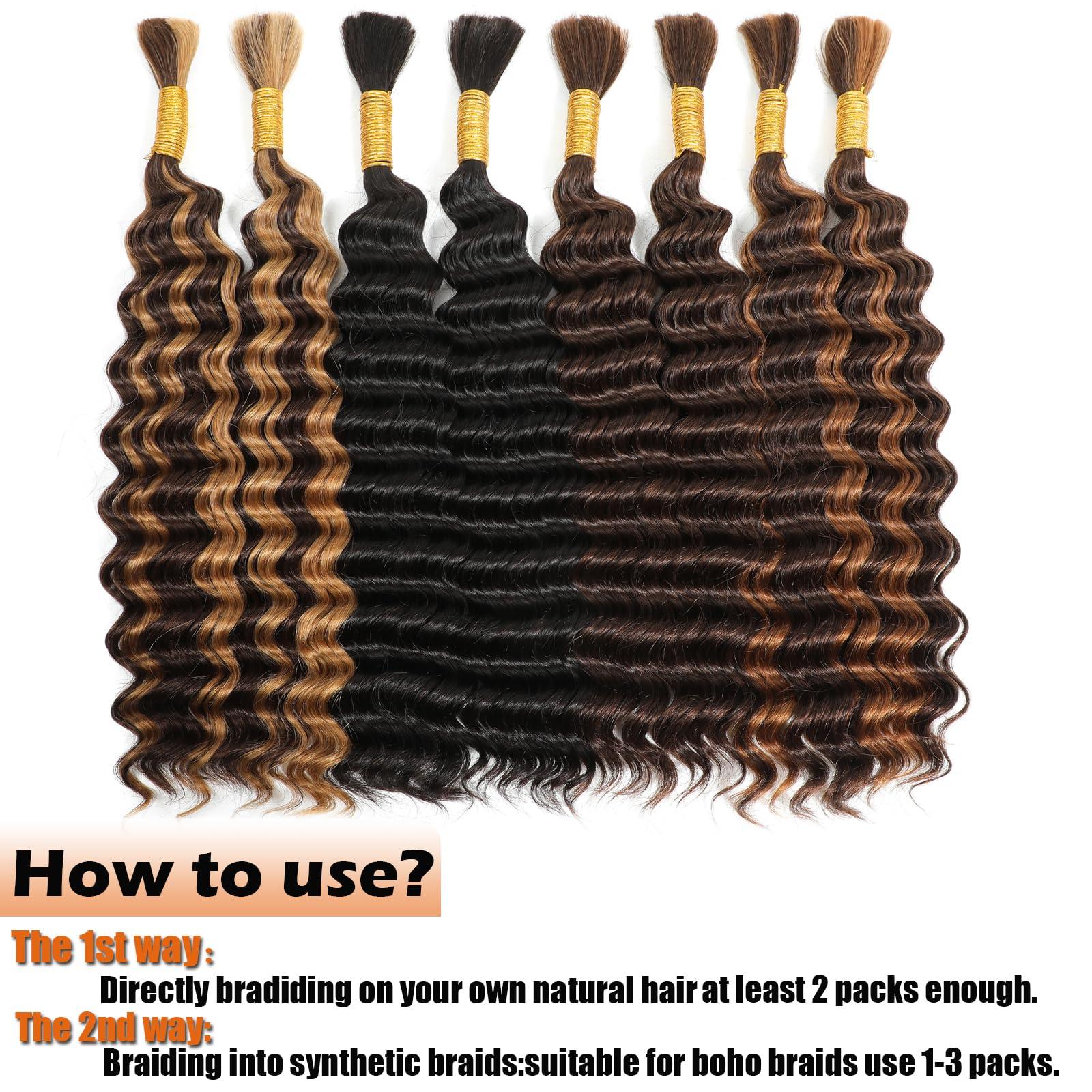 OKAABAY Human Braiding Hair For Boho Braids 22 Inch 1 Bundles Deep Wave Bulk Human Hair for Braiding Highlight Ombre Curly Human Braiding Hair Extensions No Weft 100% Brazilian Virgin Human Hair (50g, 4/30)